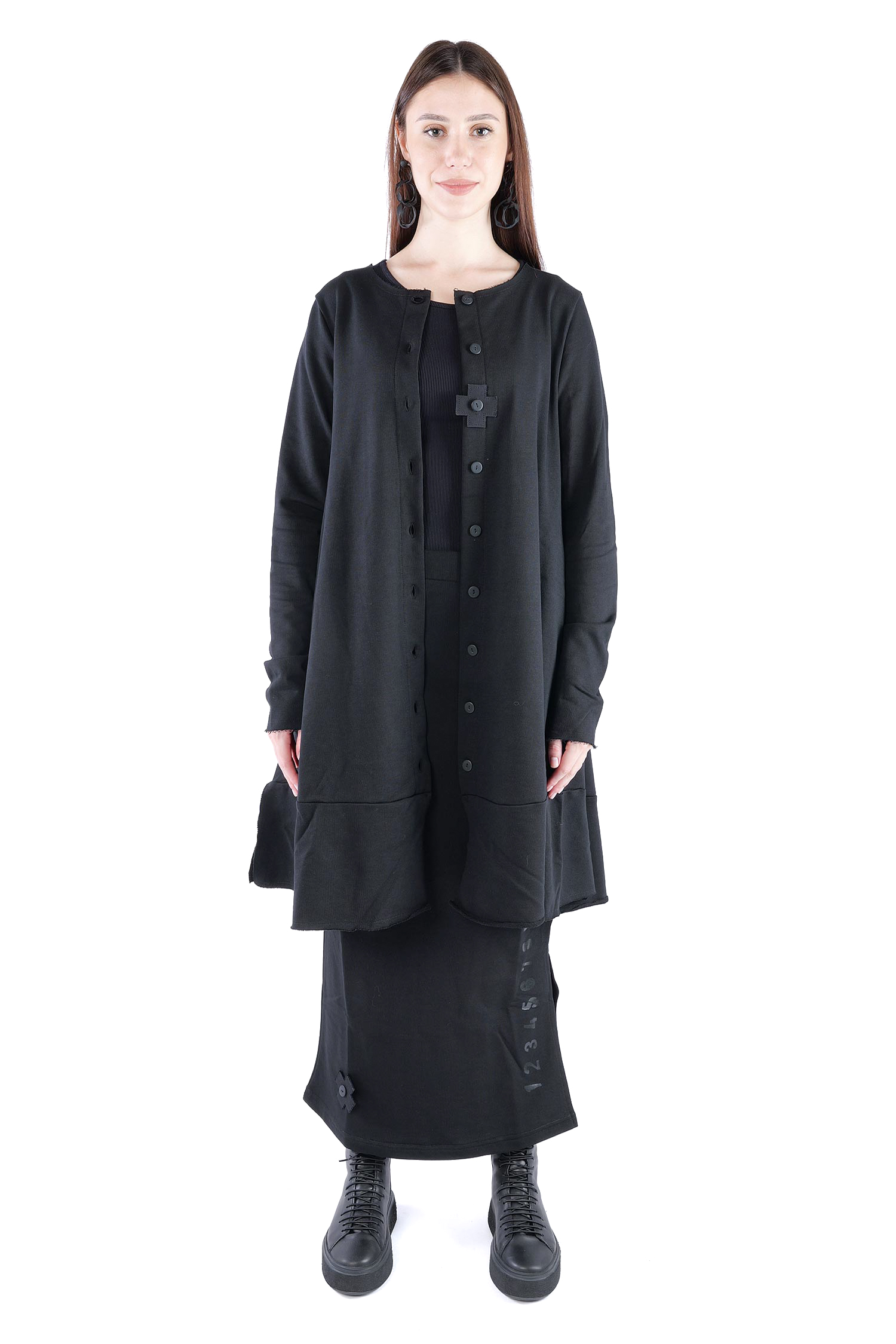 Sweat Mantel-Kleid - Schwarz - 2124
