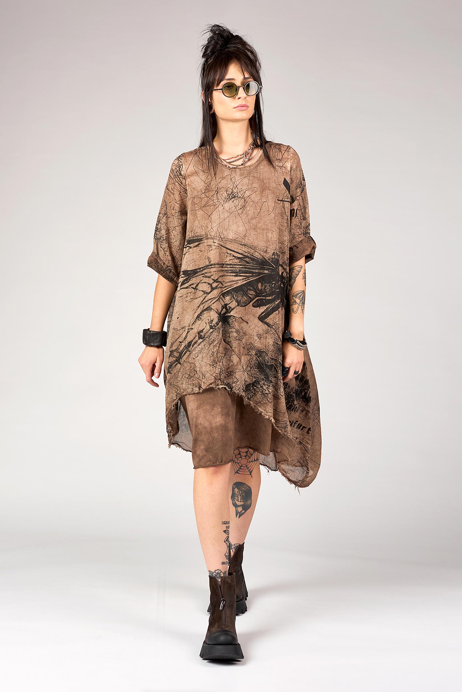 Doppellagige Tunika - White allover print - Tisla