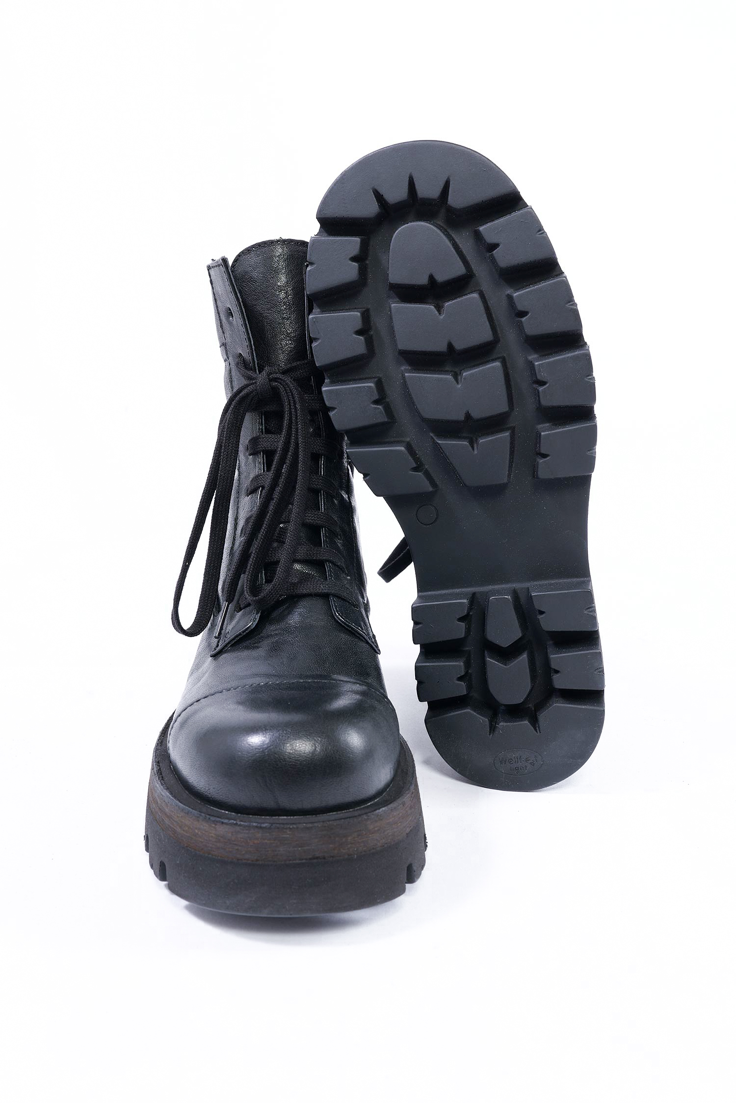 Schnür-Lederboots - schwarz - 8522