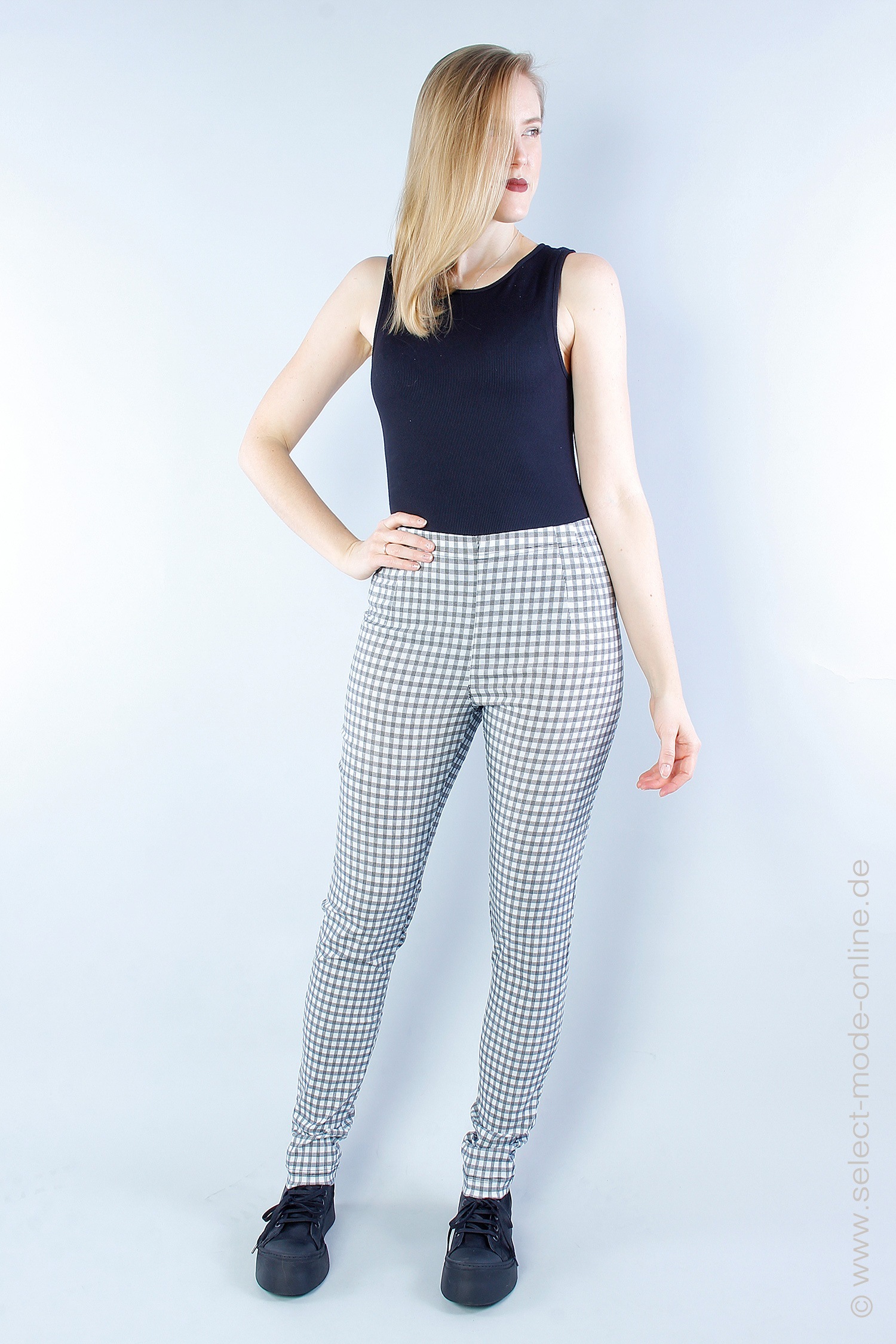 Stretch pants - black check - 1233440110