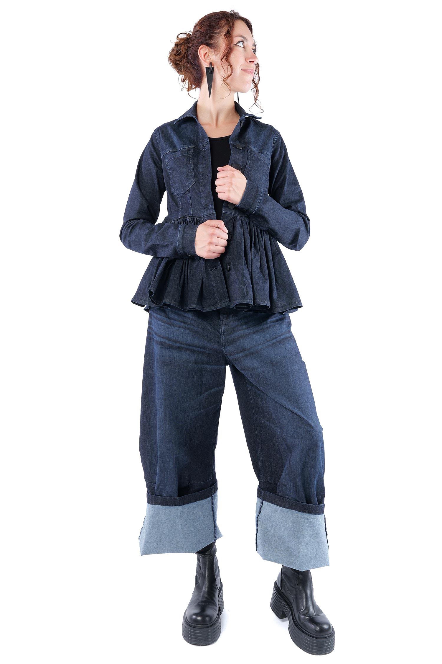 Gerüschte Jeansjacke - Darkblue - 8064