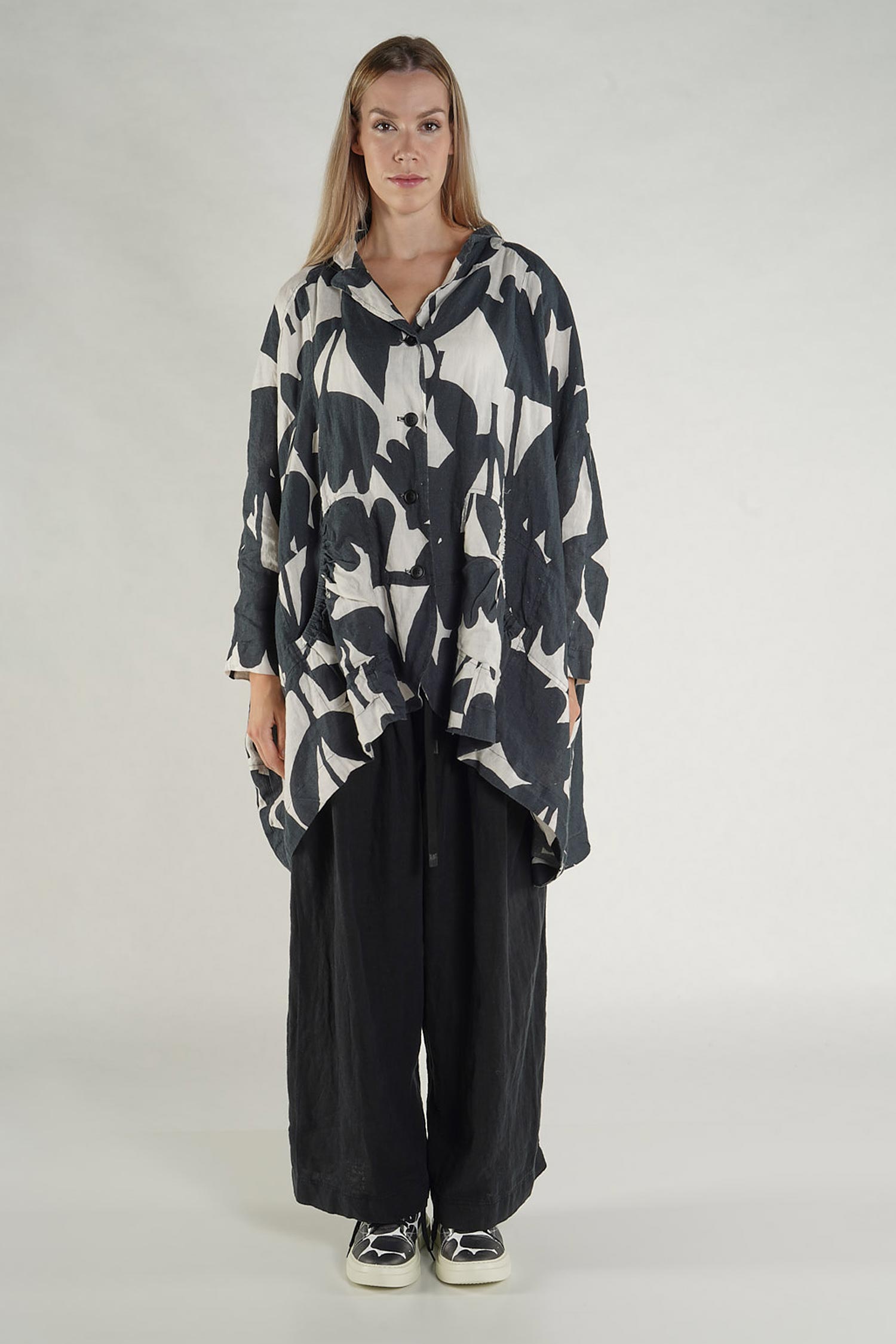 Oversize Leinenjacke - Black print - 1263551101