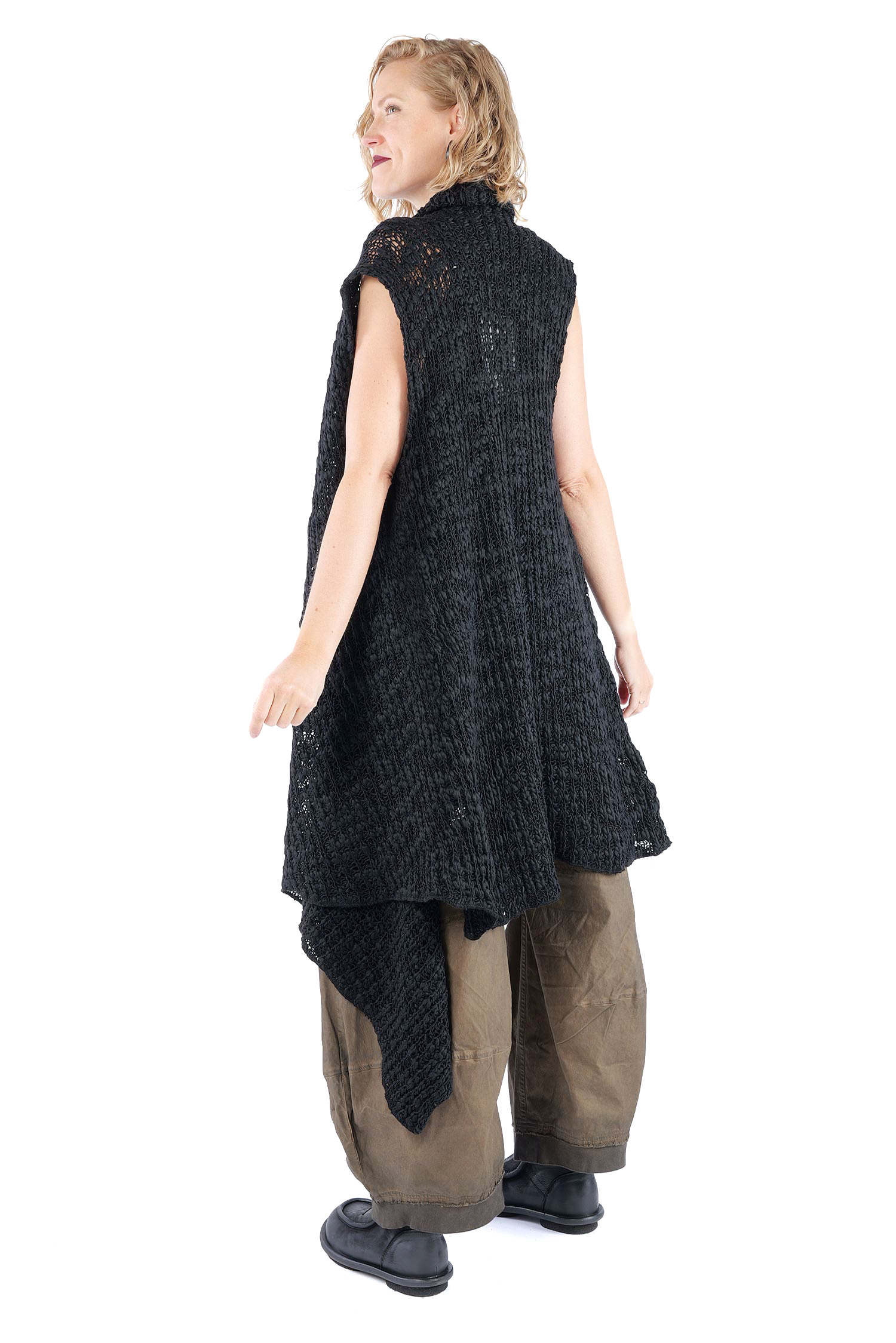 Asymmetrische Grobstrickweste - Schwarz - W5521