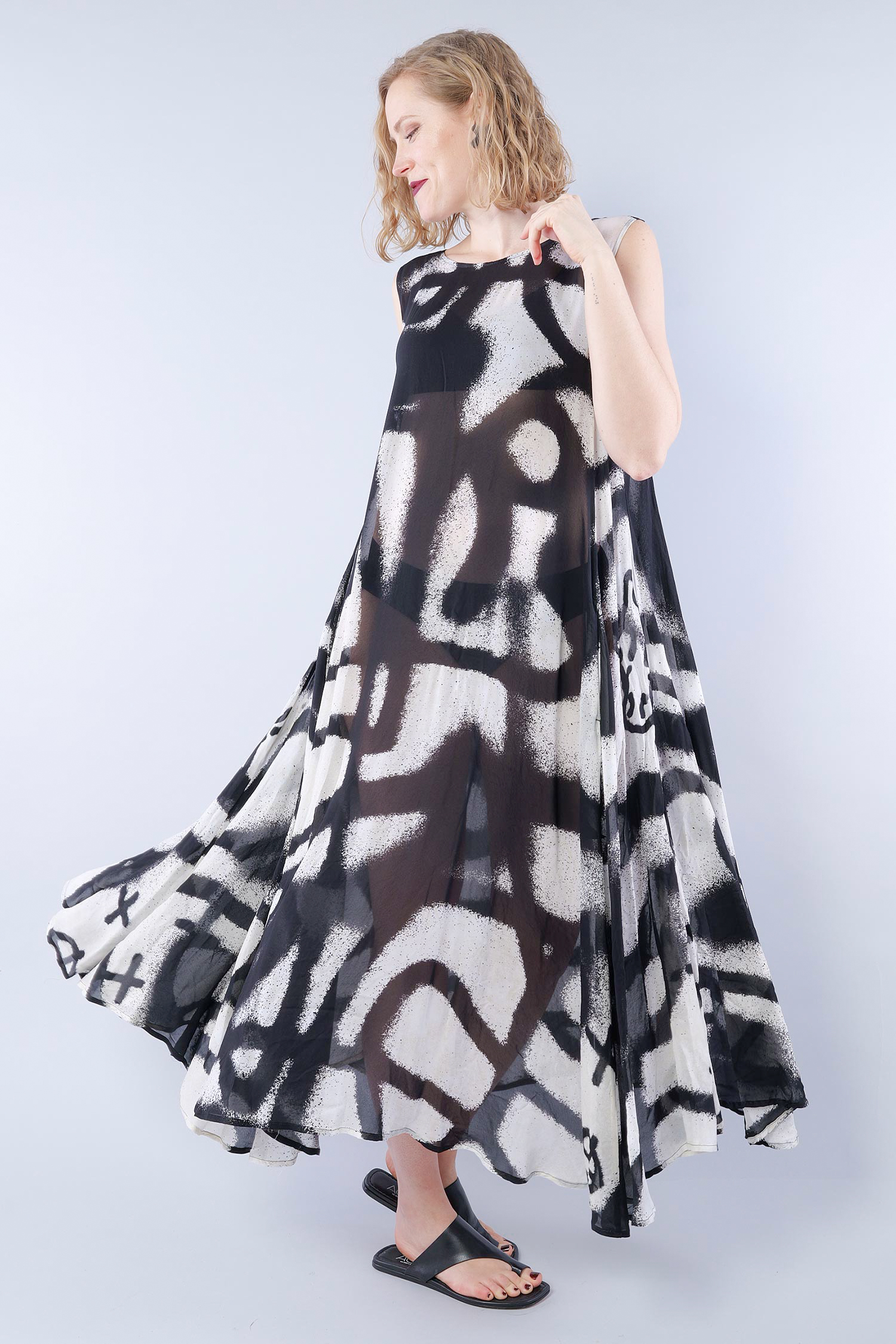 Langes Sommerkleid - Black print - 1261770906