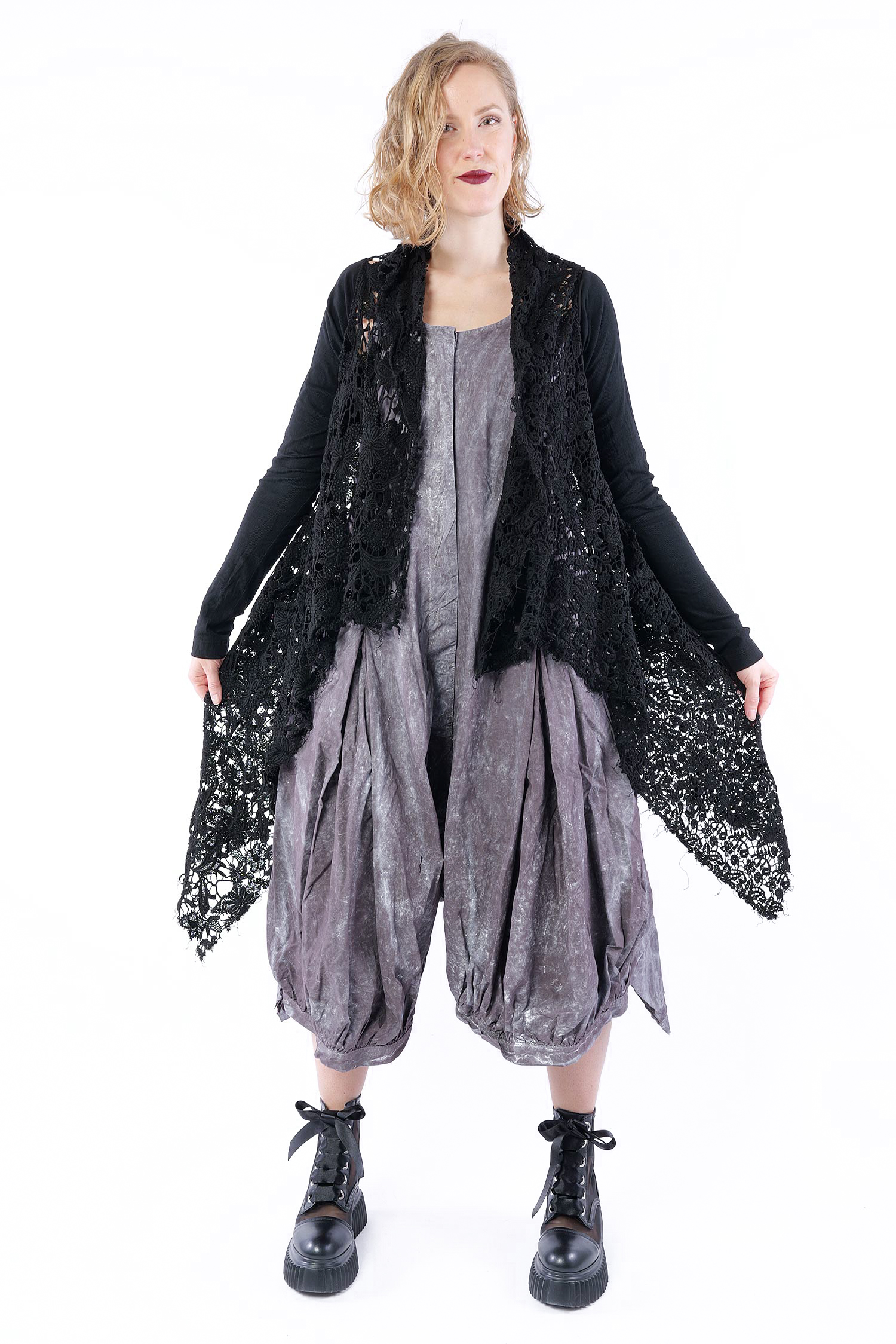 Mantel mit Spitze - Black gloss - 1262181114