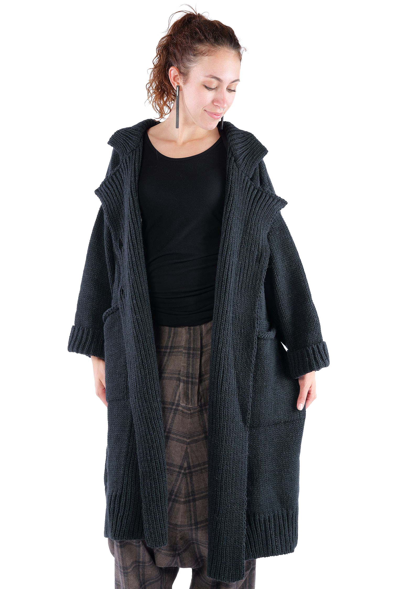 Oversize Strickmantel - Schwarz - Kongo