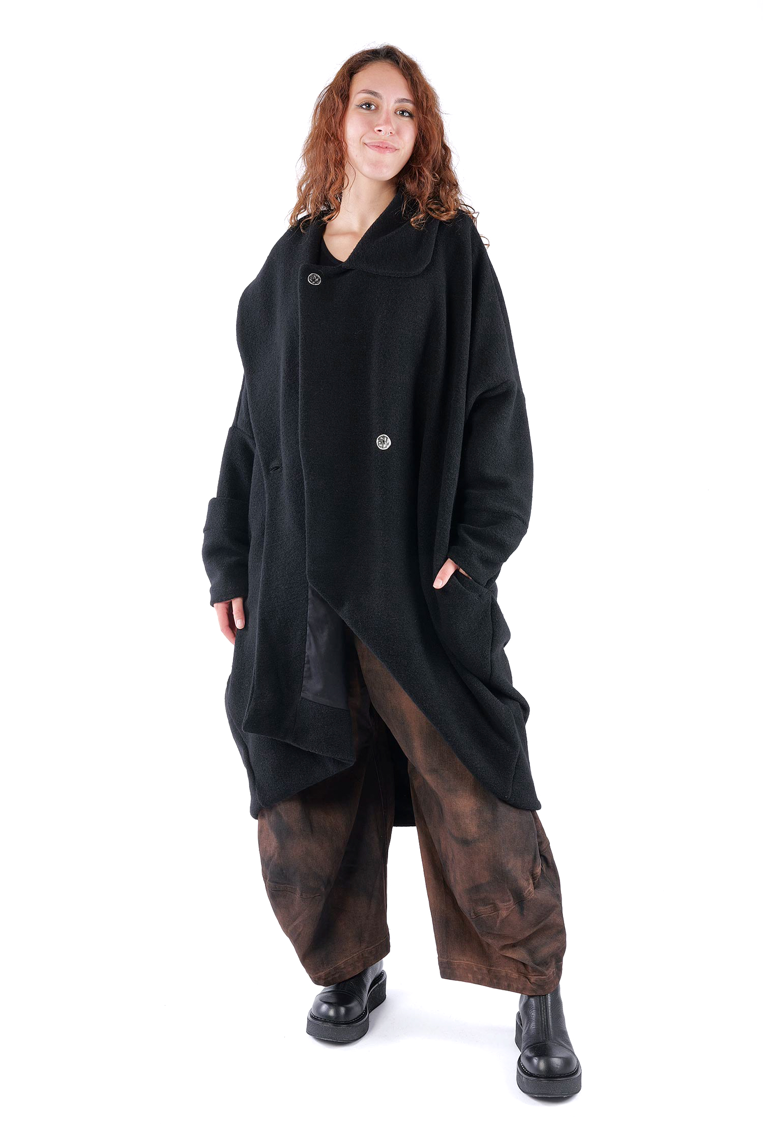 Oversize Winterstrickmantel - Schwarz - S487