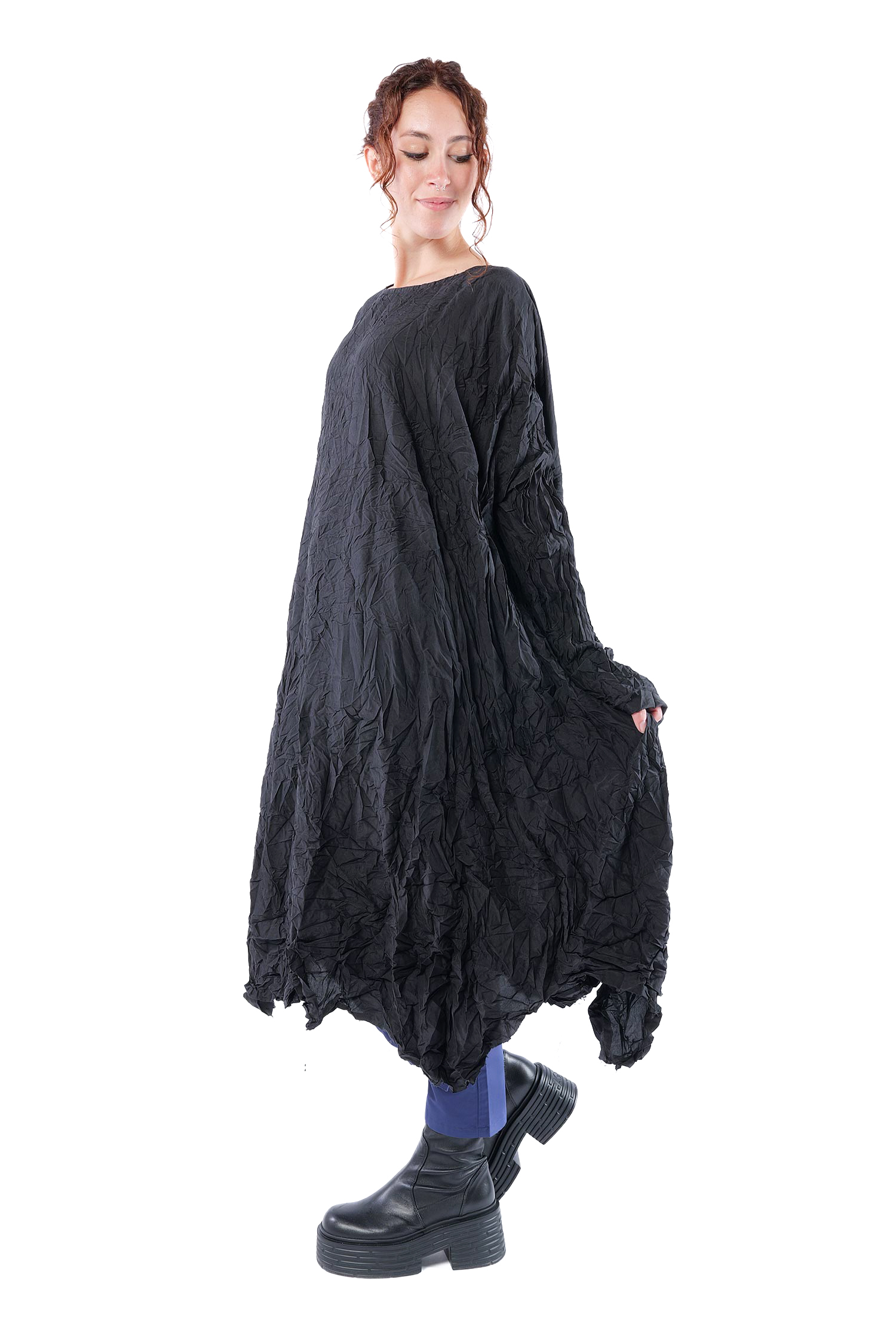 Oversize Seidenkleid - Schwarz - Ellastik