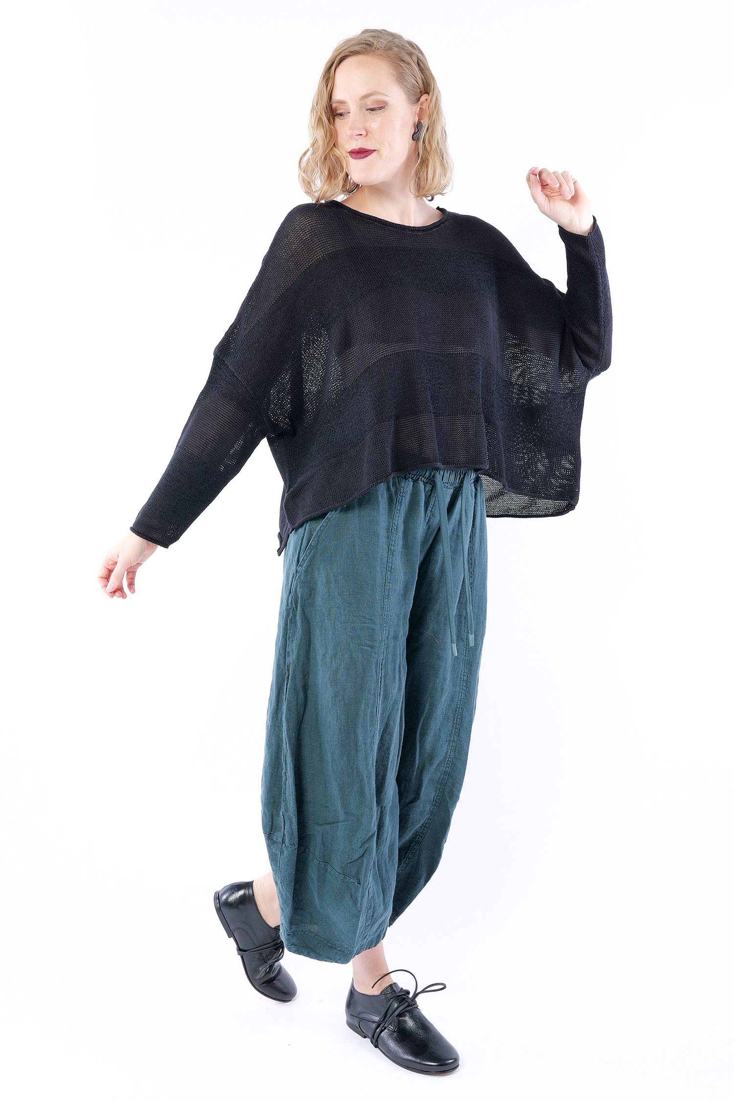 Streifen Strickpullover - Schwarz - 1263720703