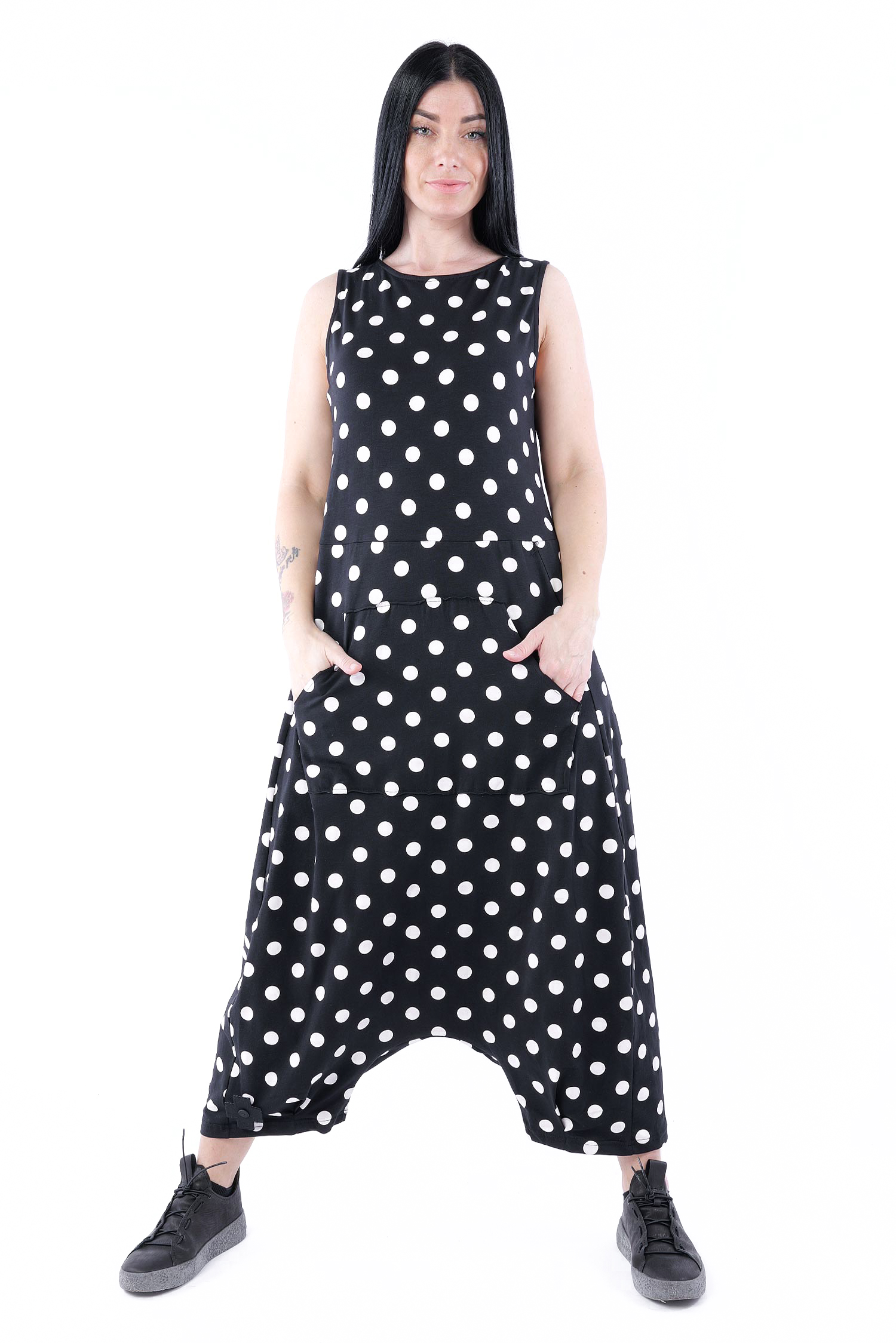 Jersey jumpsuit - Black white dots - 1076