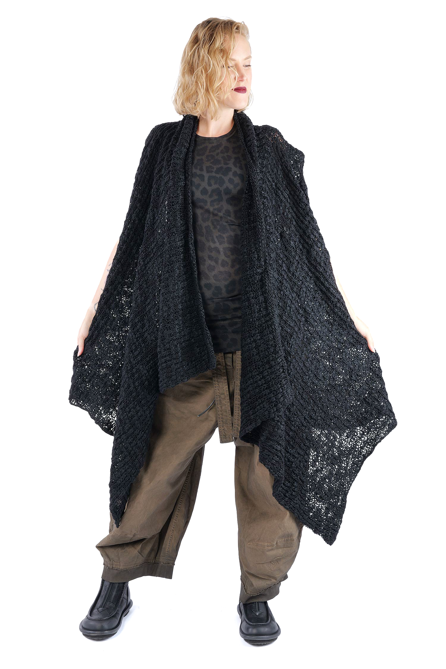 Asymmetrische Grobstrickweste - Schwarz - W5521