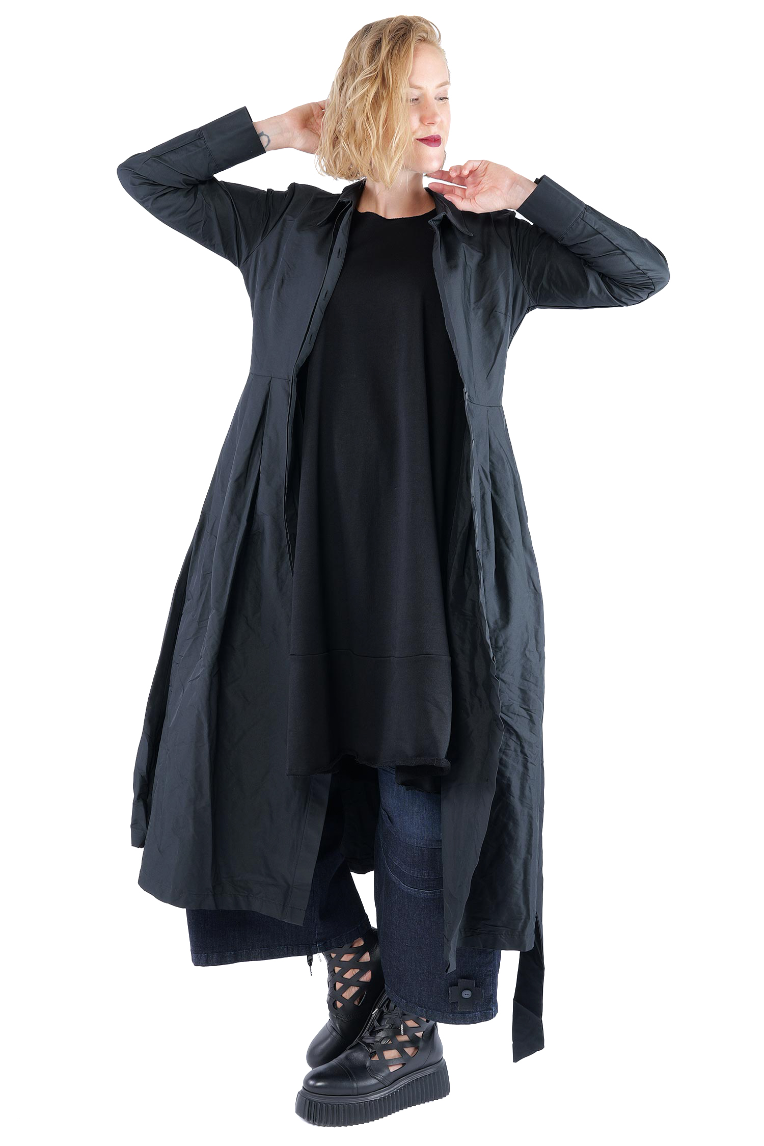 Taft Mantel-Kleid - Schwarz - 1162