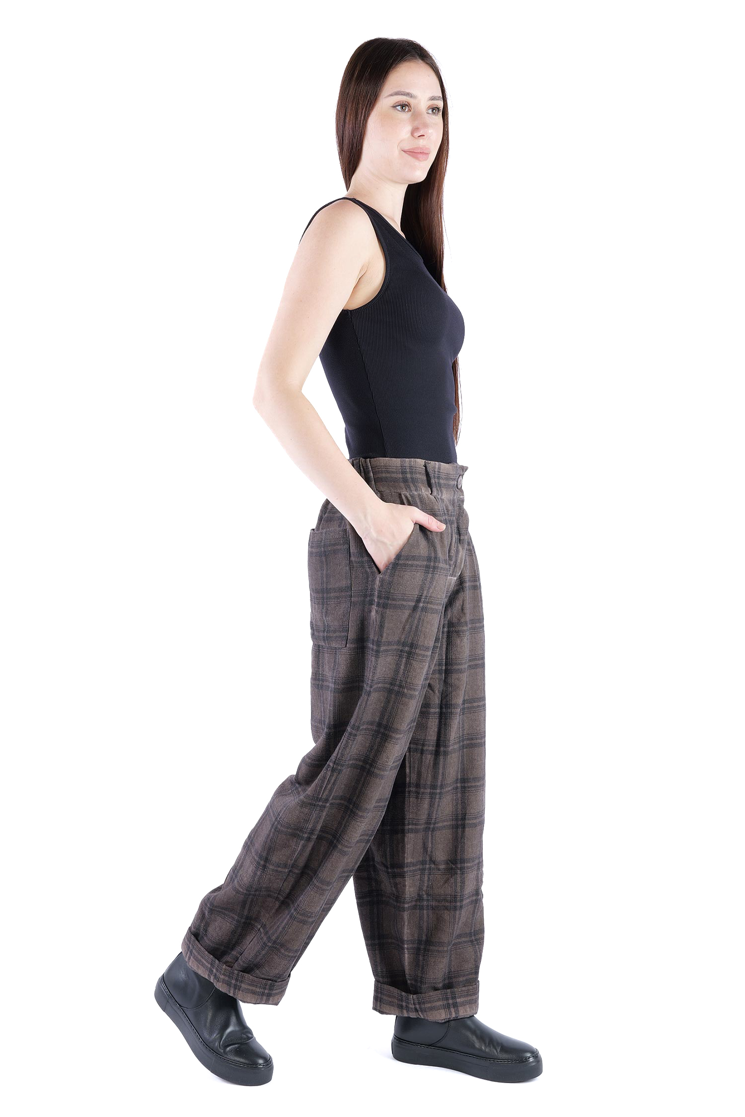 Pleated pants - Truffle old dye check - Casso