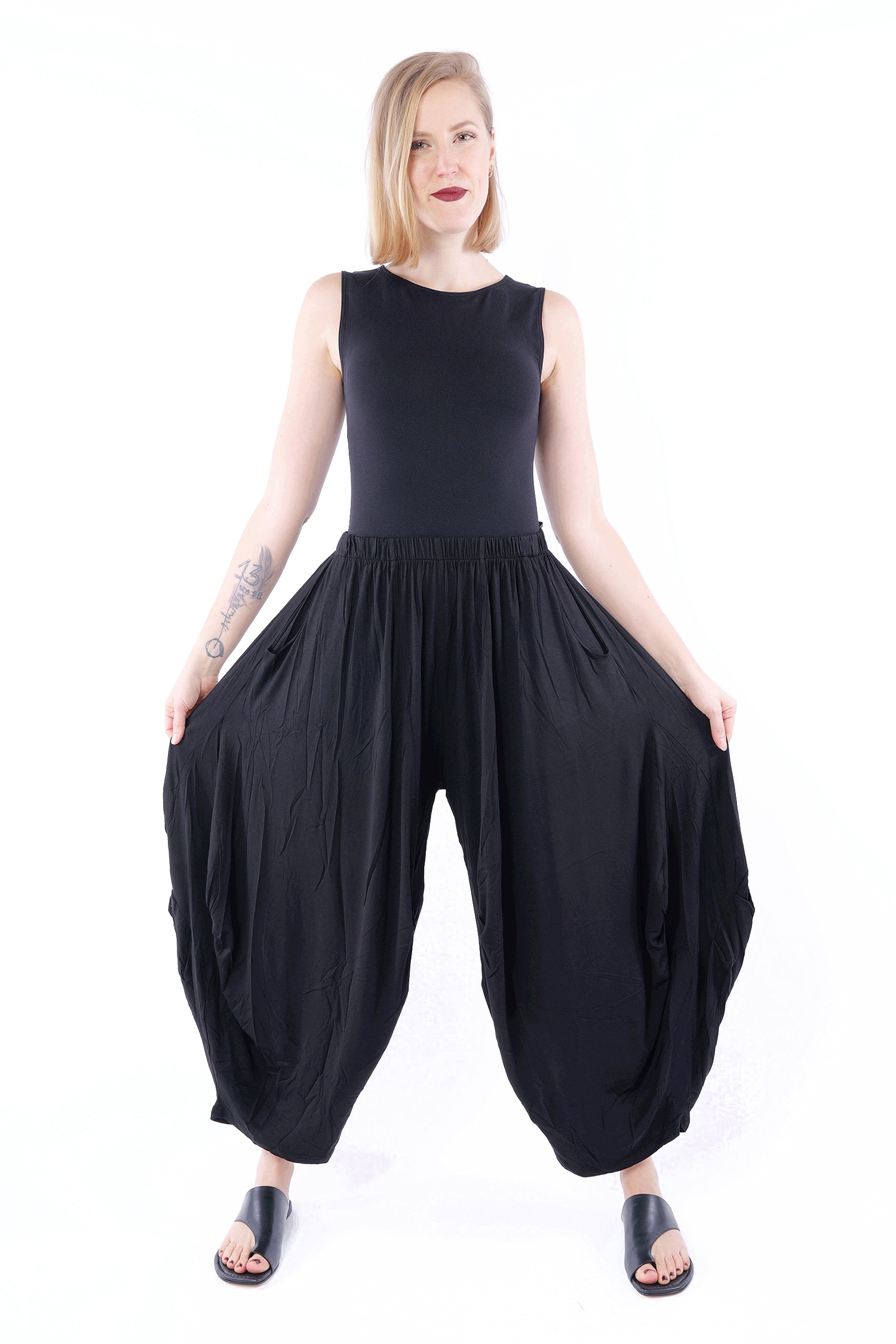 Tulpige Jerseyhose - Schwarz - 25036