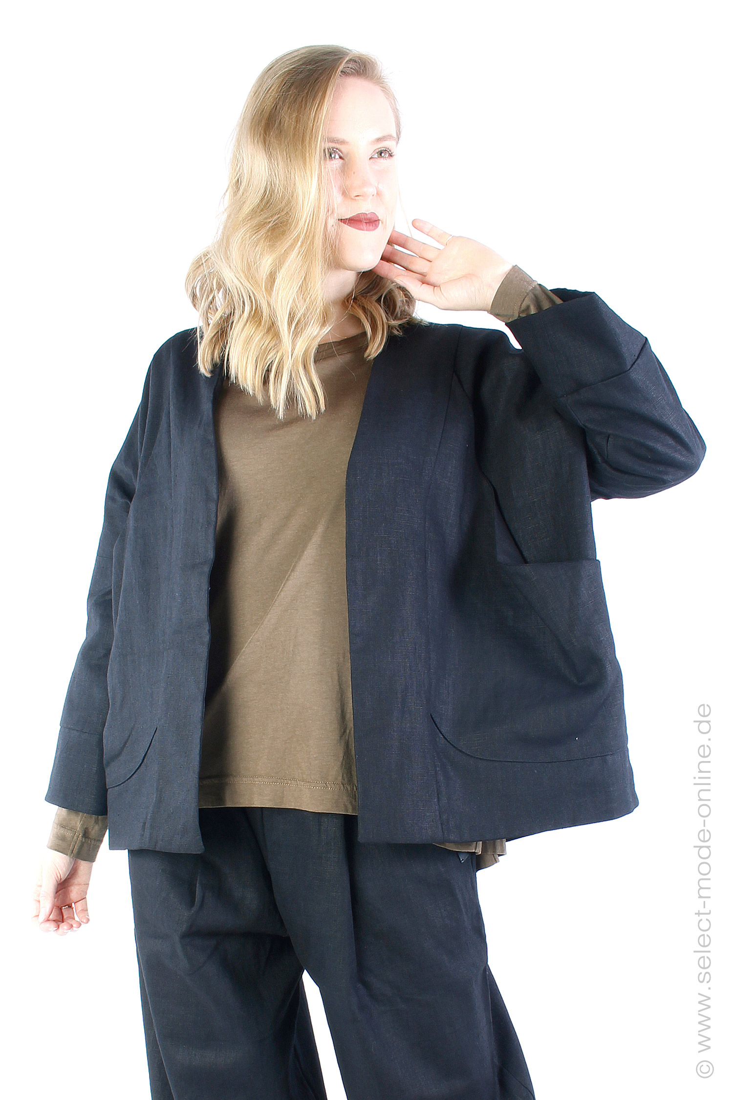 Oversize Leinenjacke - black solid - 1602