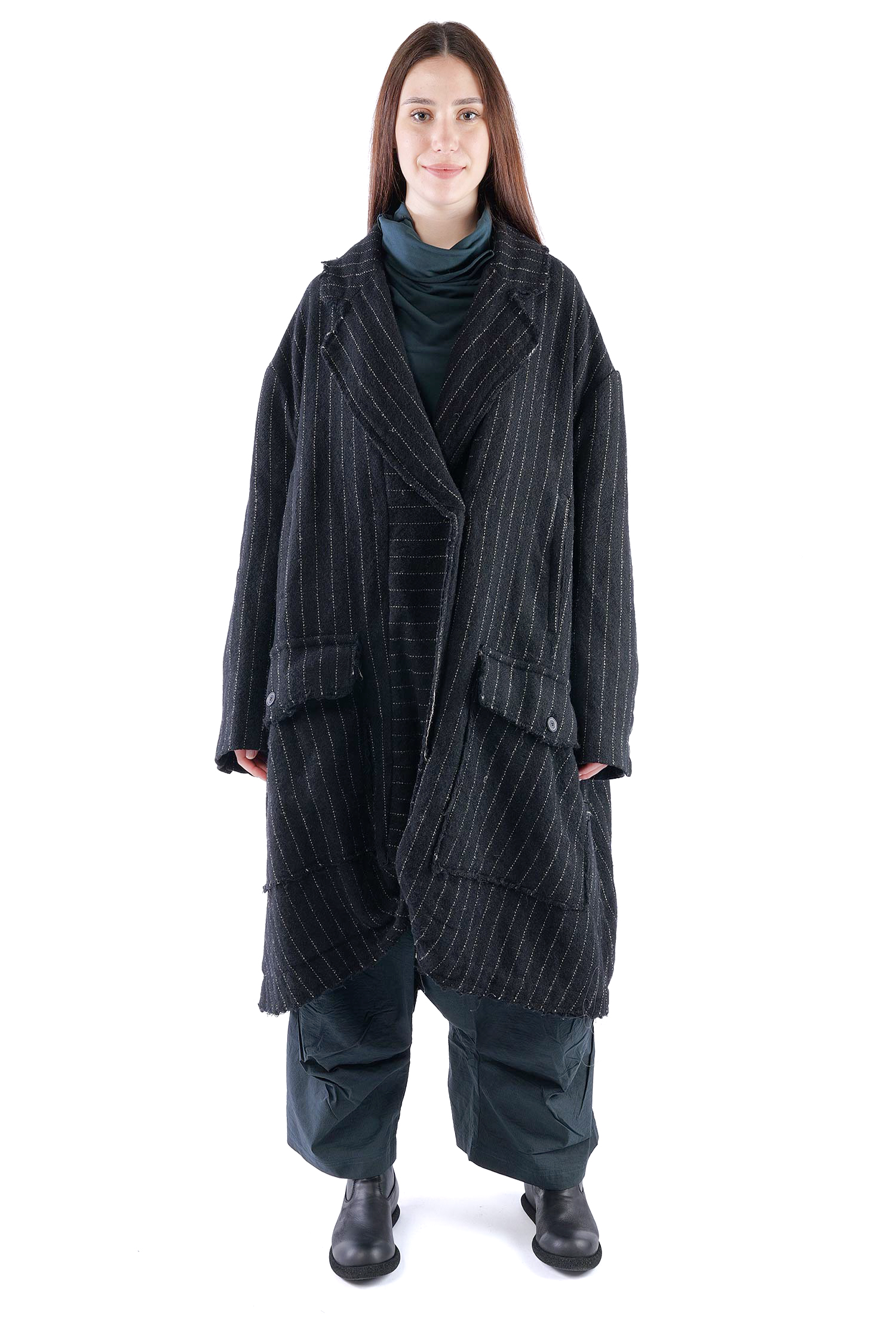 Oversize Wollmantel - Black stripe - 2261151209