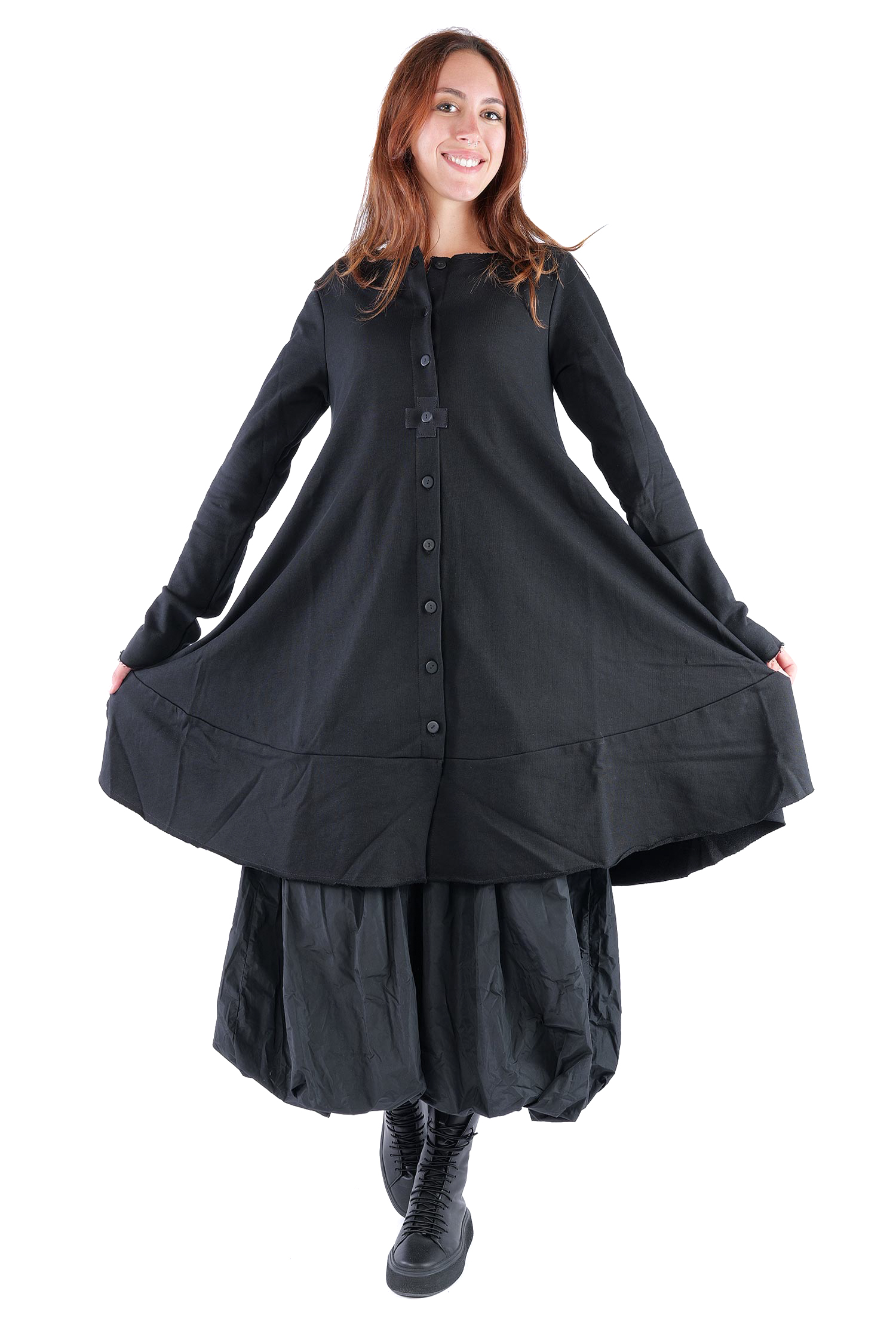 Sweat Mantel-Kleid - Schwarz - 2124