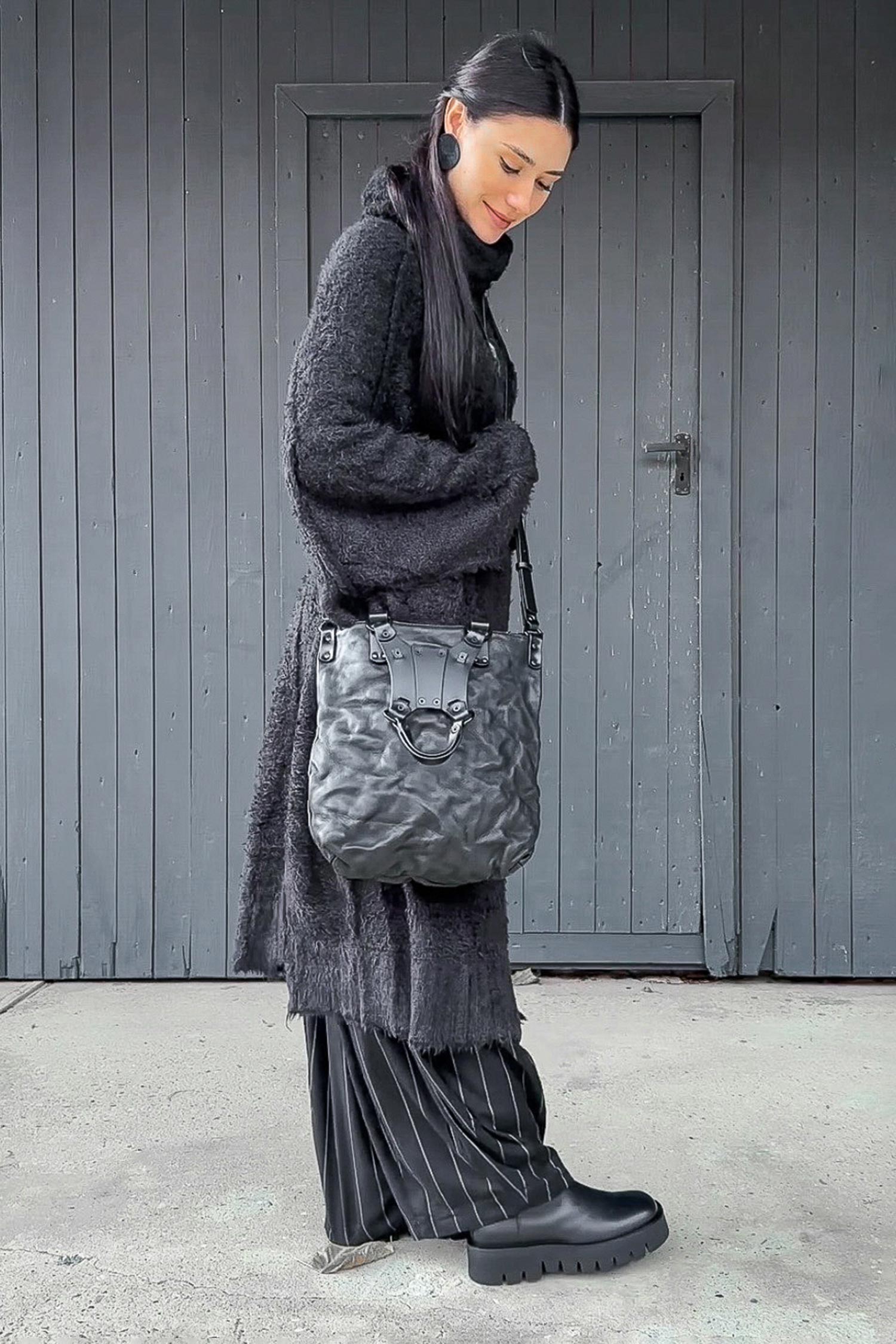 Leather backpack / shoulder bag - Uto leather - Black