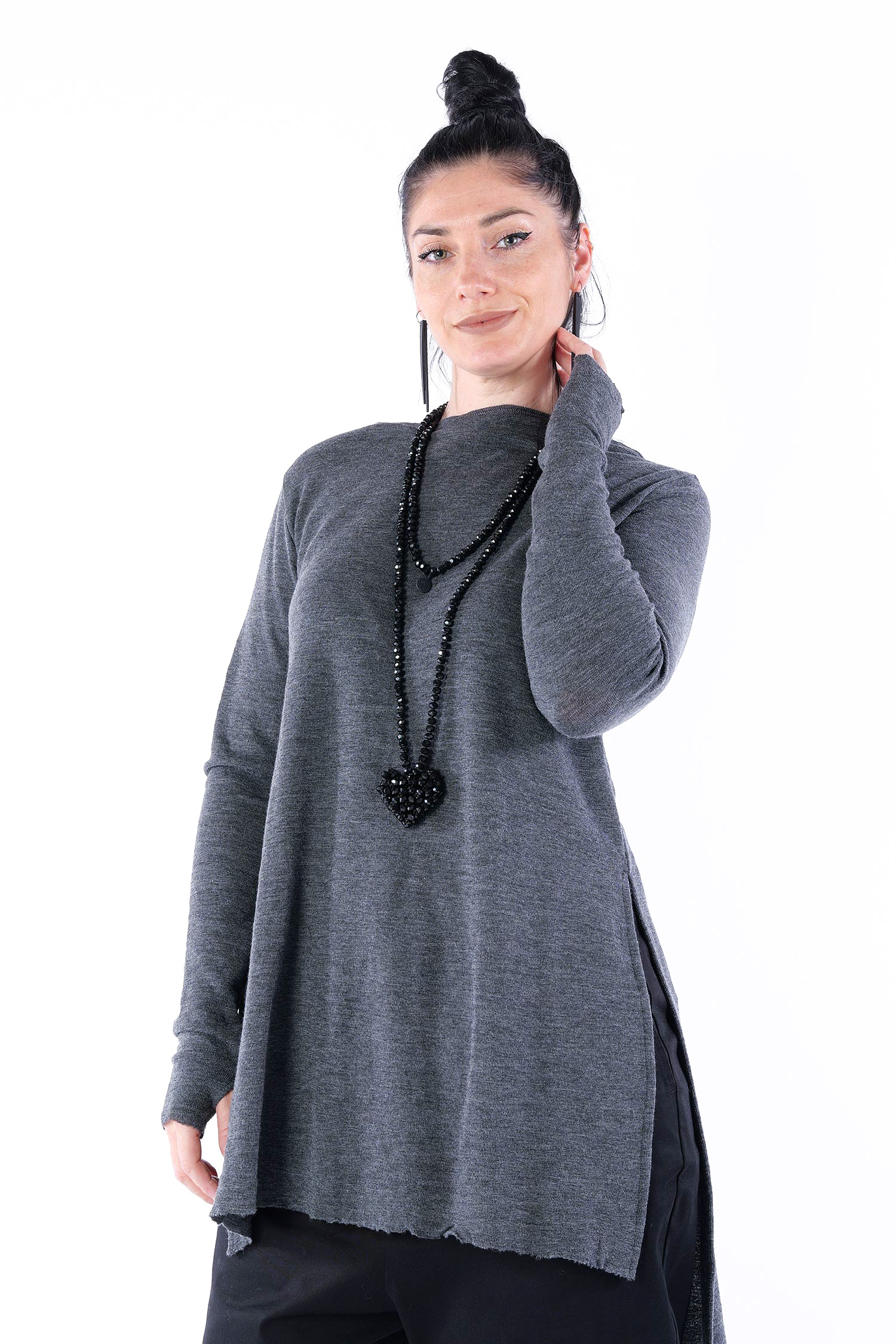 Extra lange Herz Kette - schwarz - 1537