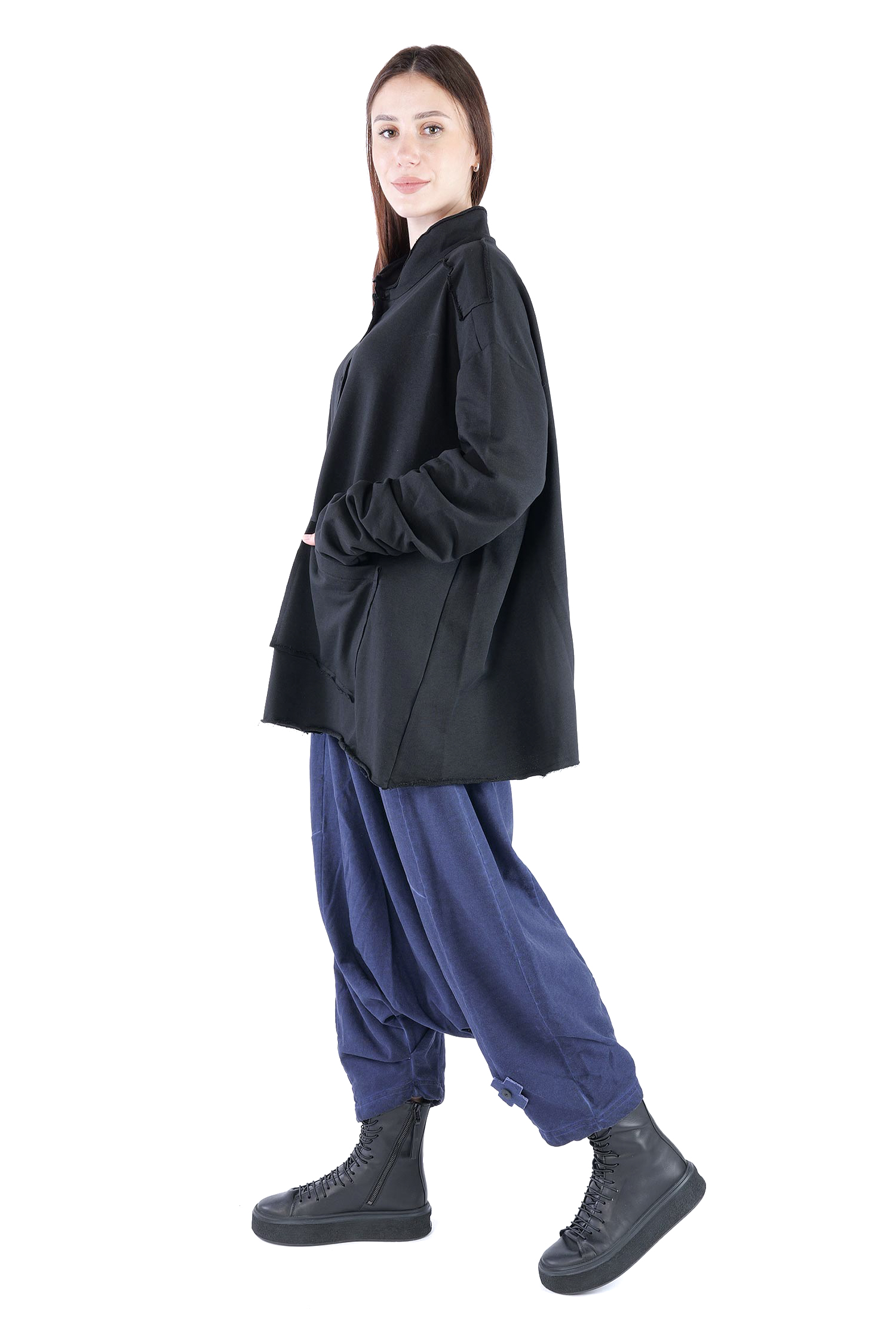 Oversize Sweatjacke - Schwarz - 2129
