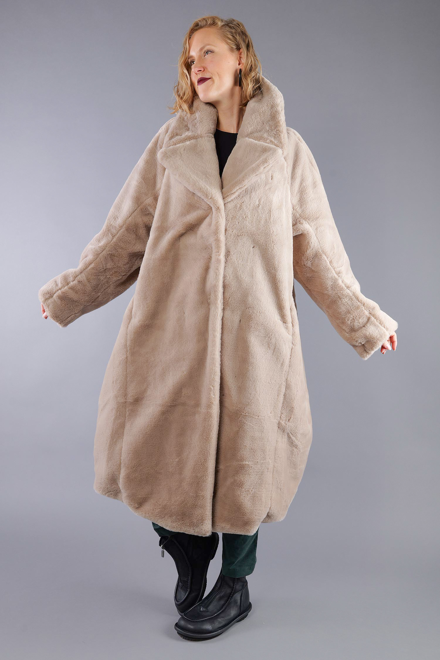 Kunstfellmantel - Sand - 2263431202
