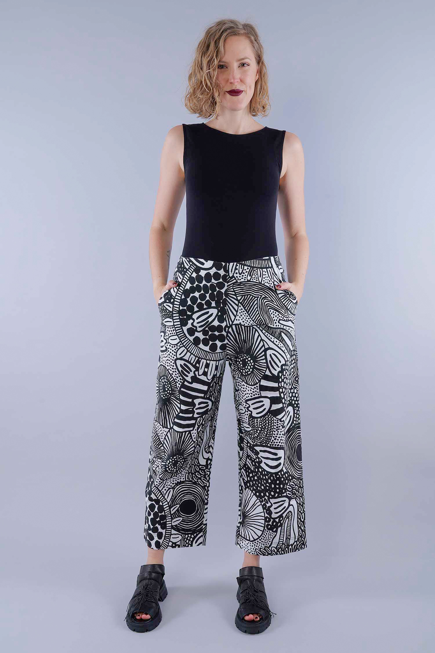 Stretch culottes - Black print - 1263440103