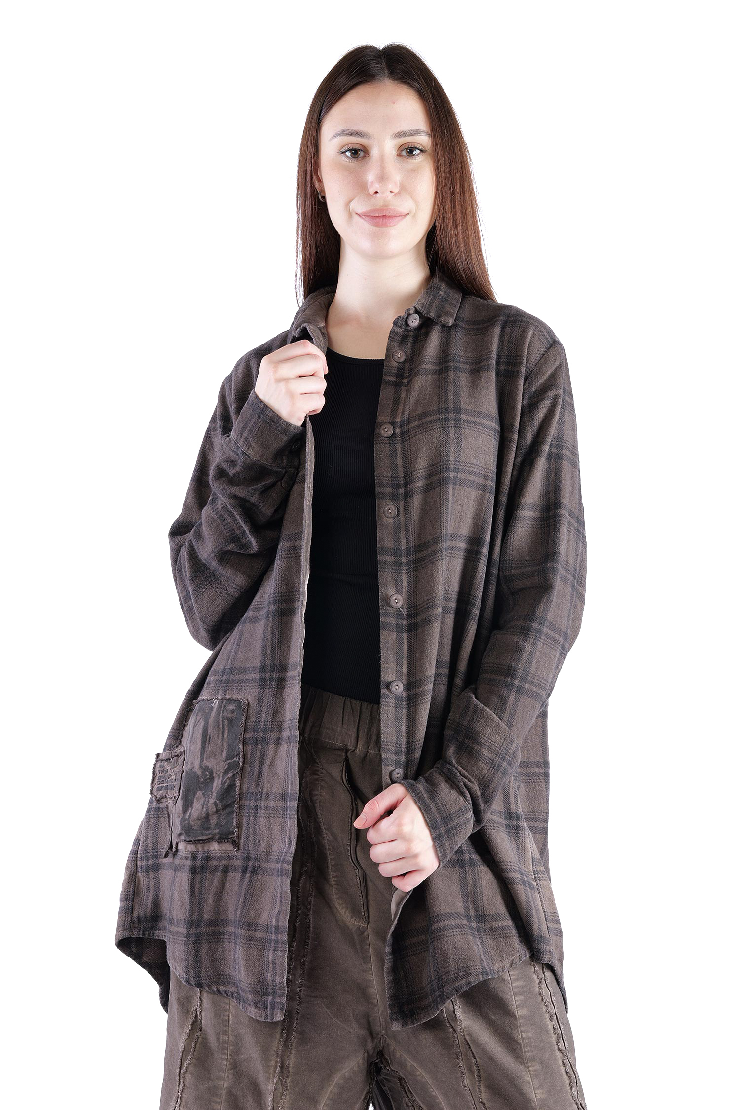 Legere Hemd-Bluse - Truffle old dye check - Allora