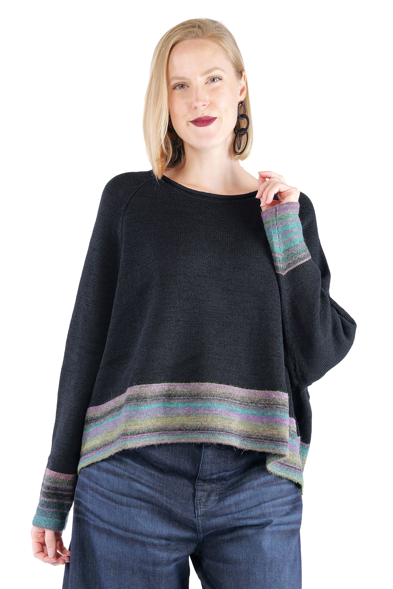 Oversized knitted pullover - Black stripe - 2263720703