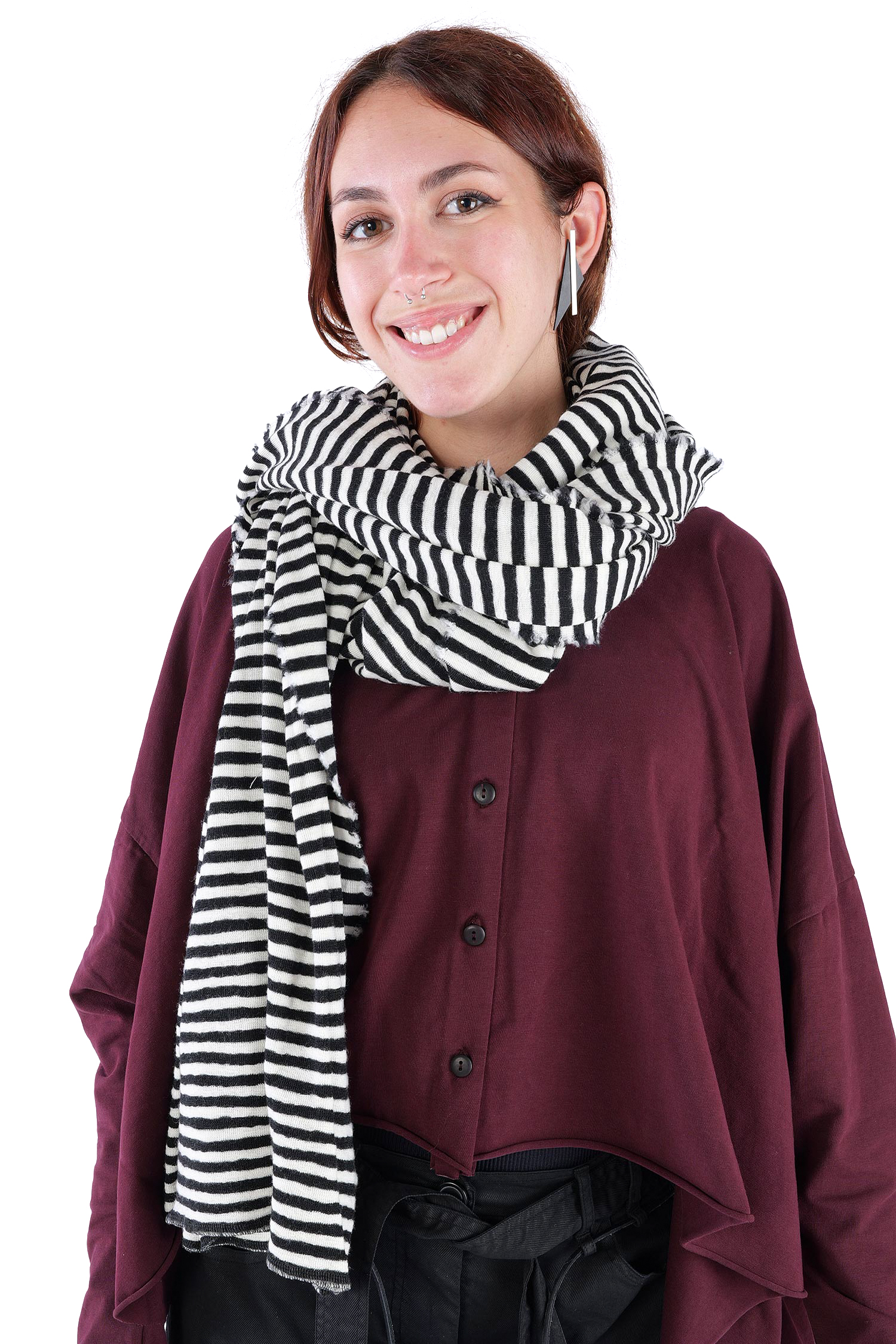 Merino Schal - White/Black schmal - 1030