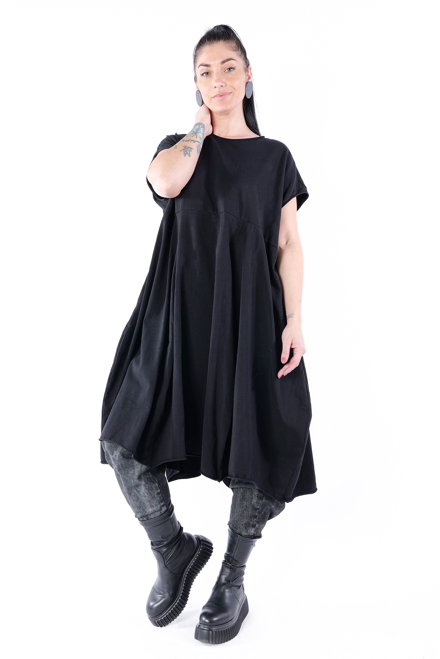 Tulpiges Jerseykleid - Schwarz - Cheapfade