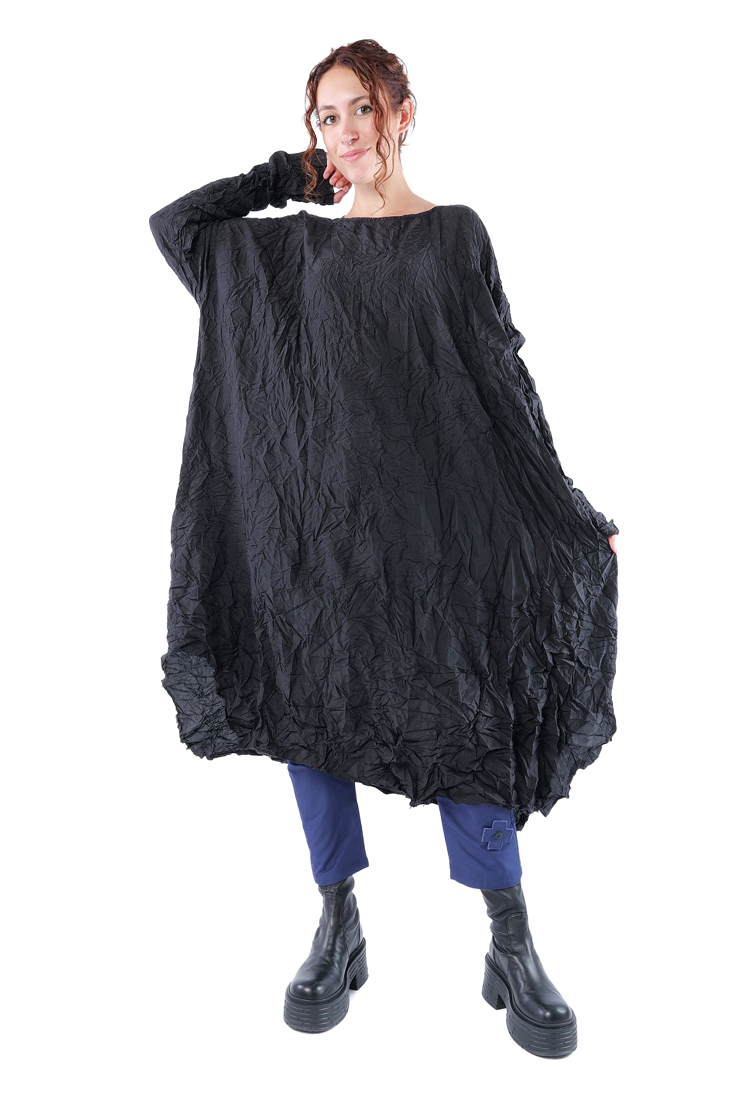 Oversize Seidenkleid - Schwarz - Ellastik