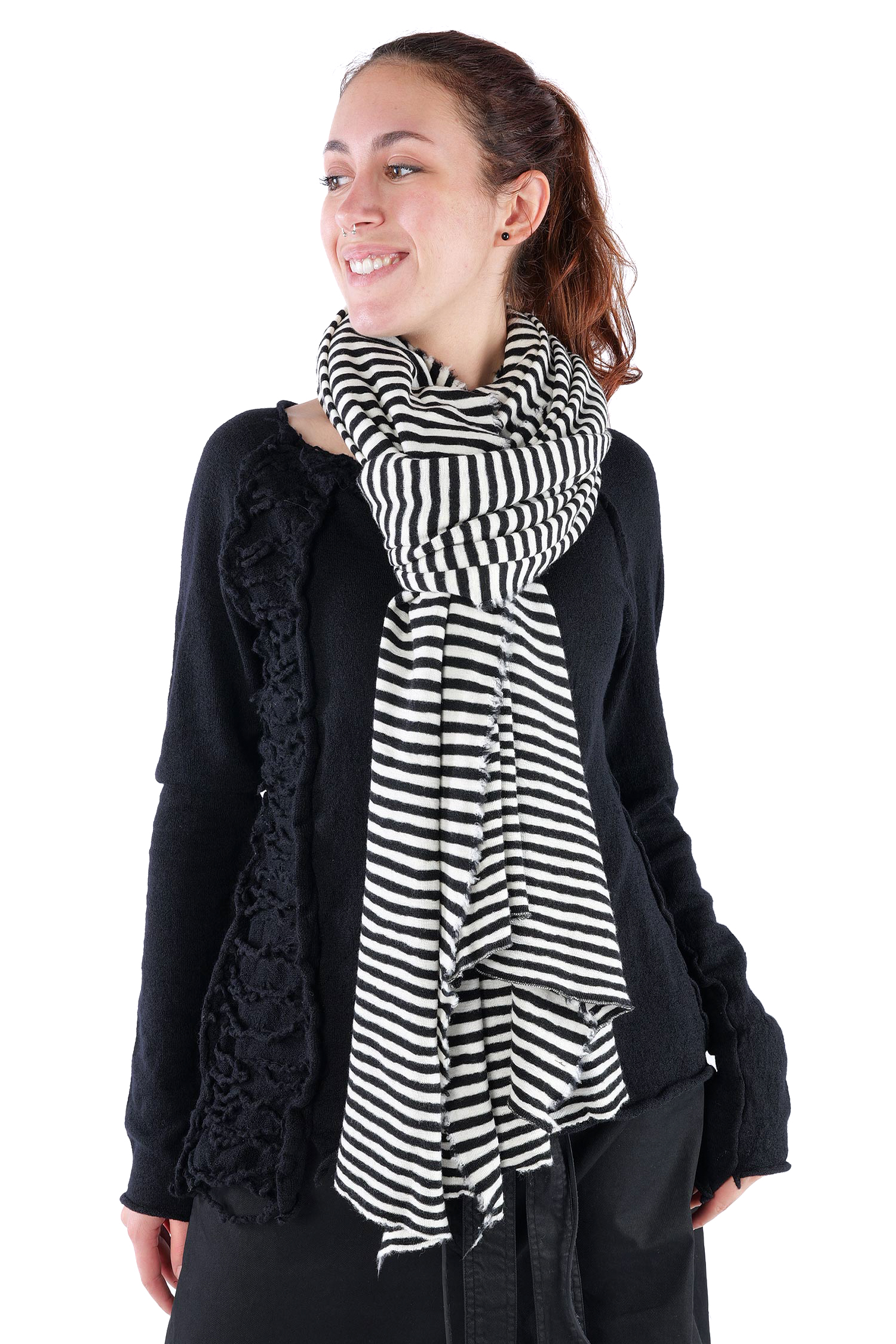 Merino Schal - White/Black schmal - 1030