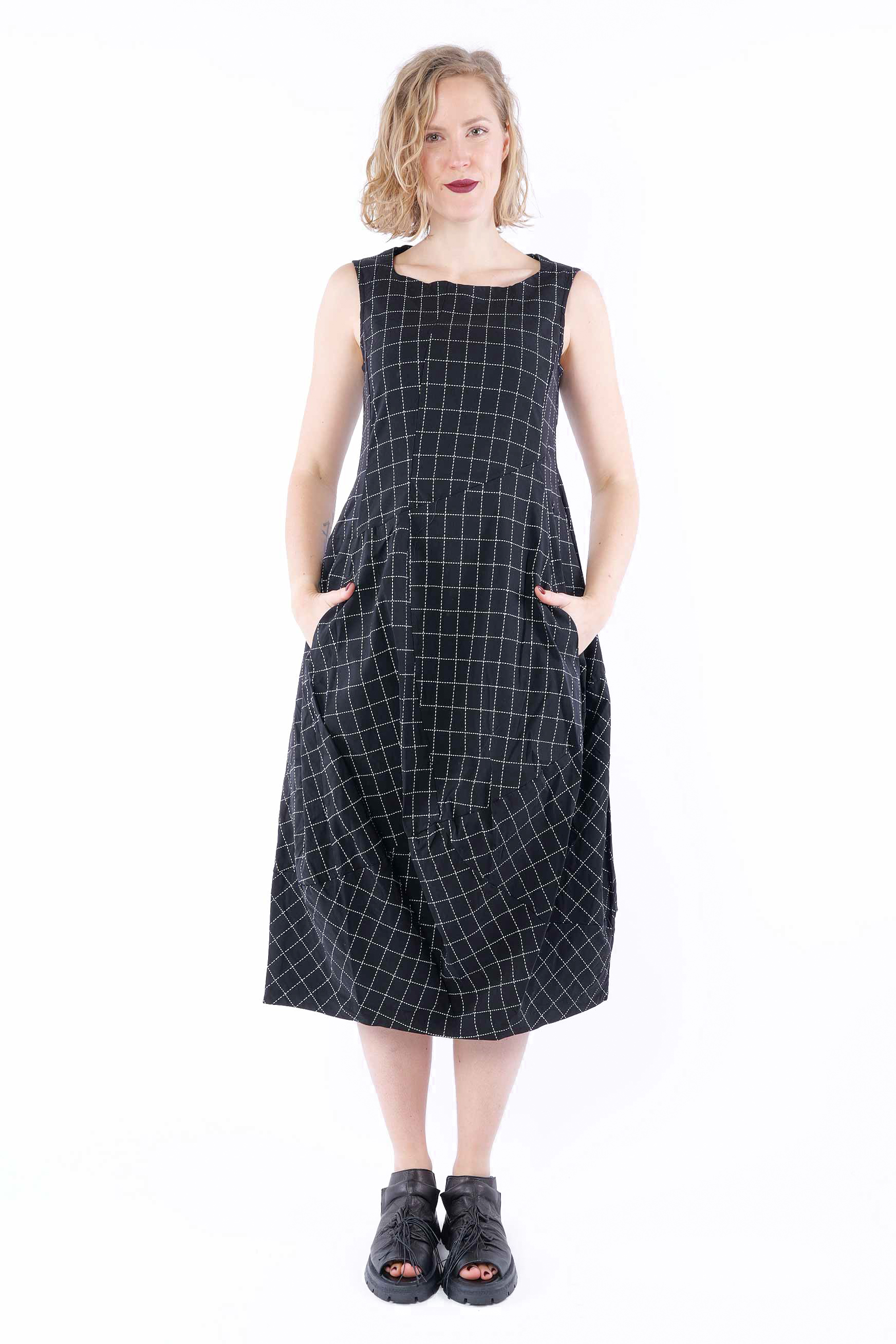 Tulip stretch dress - Black check - 1263440916