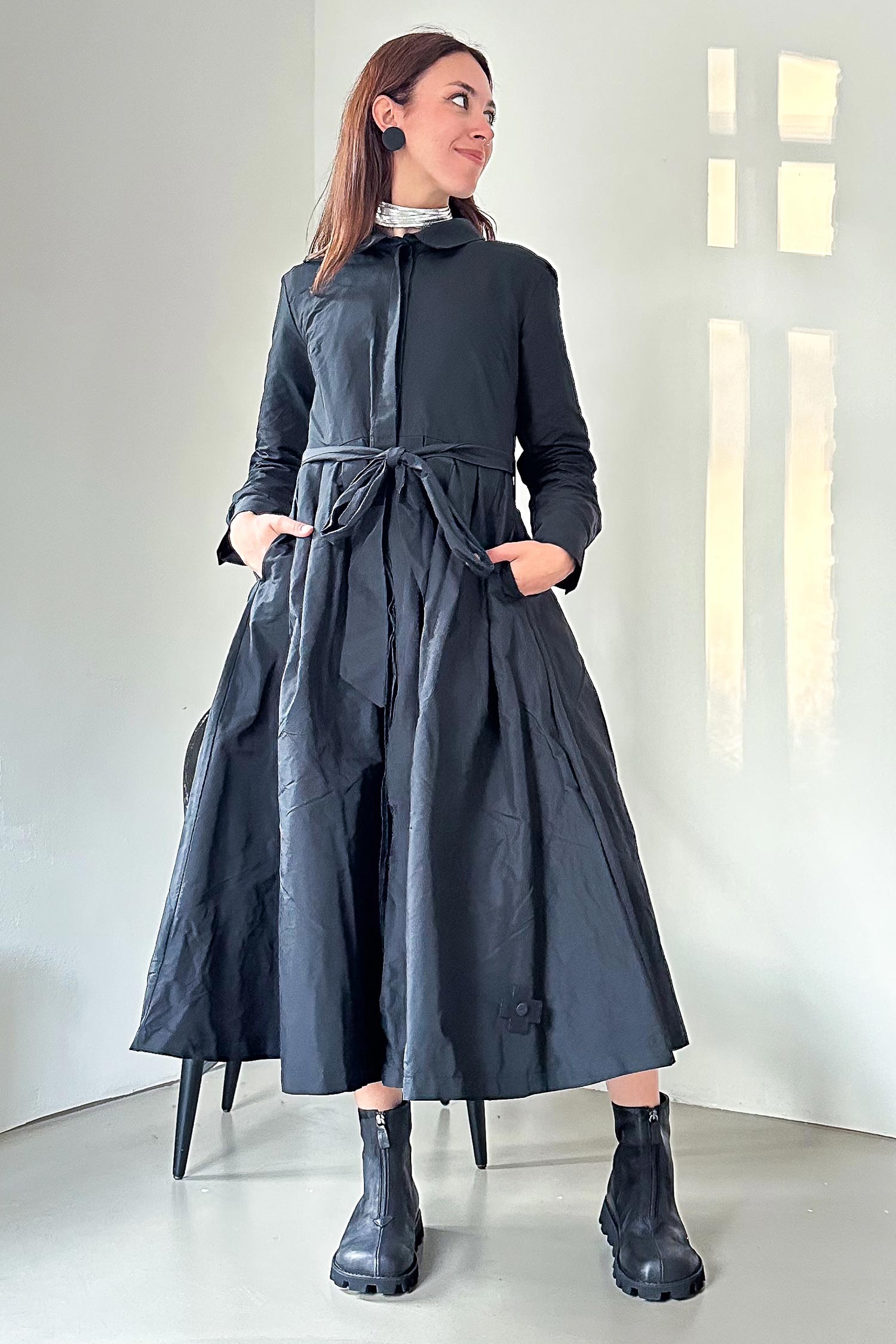 Taft Mantel-Kleid - Schwarz - 1162