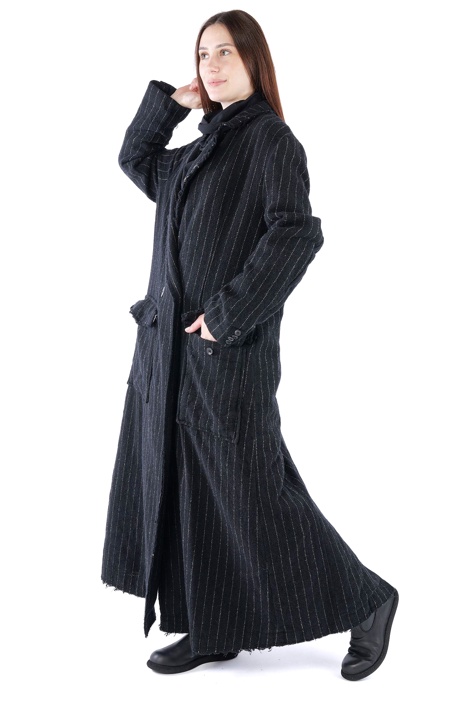 Langer Wollmantel - Black stripe - 2261151210
