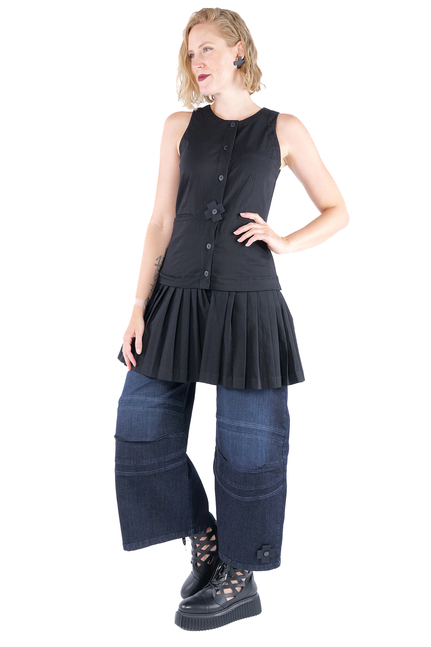 Plissierte Stretch-Weste - Schwarz - 1164