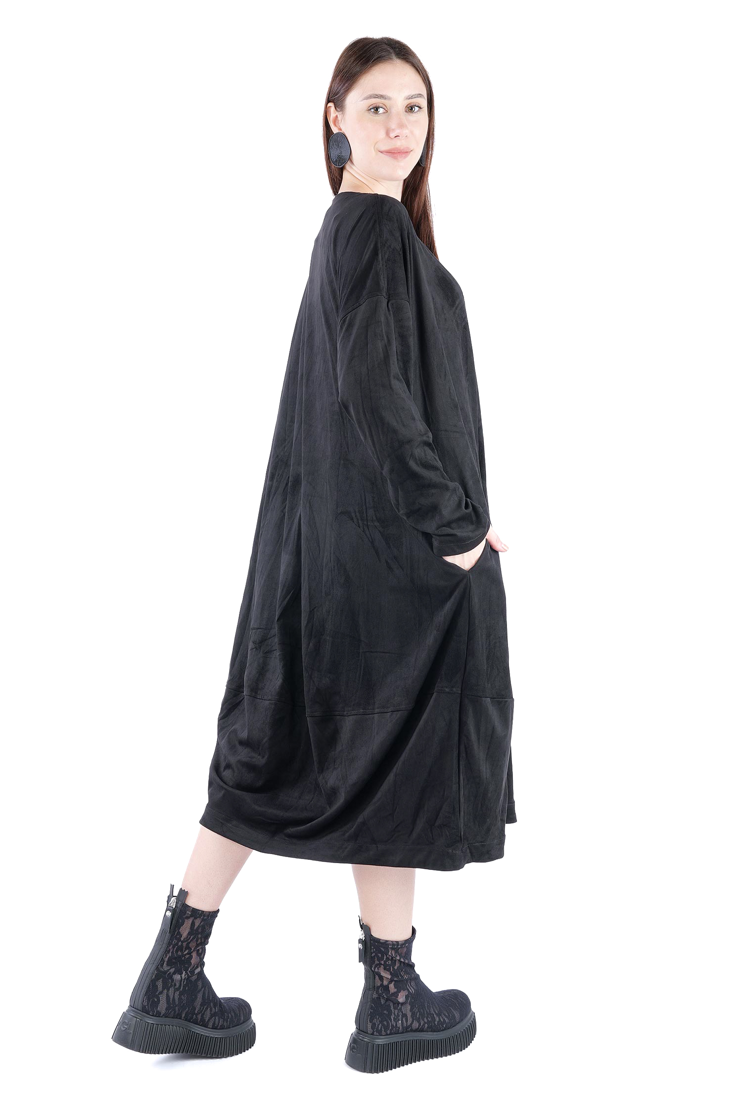 Velour-Optik Kleid - Schwarz - 2263300913