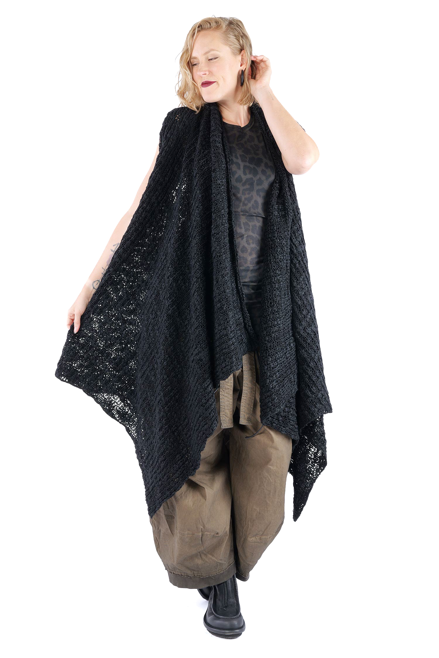 Asymmetrische Grobstrickweste - Schwarz - W5521