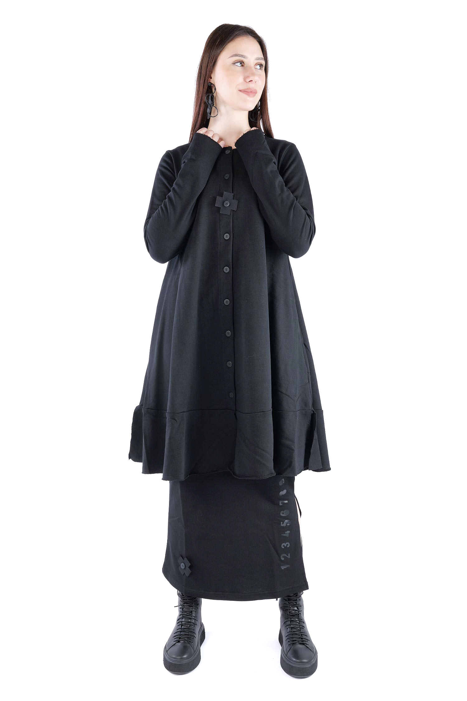 Sweat Mantel-Kleid - Schwarz - 2124