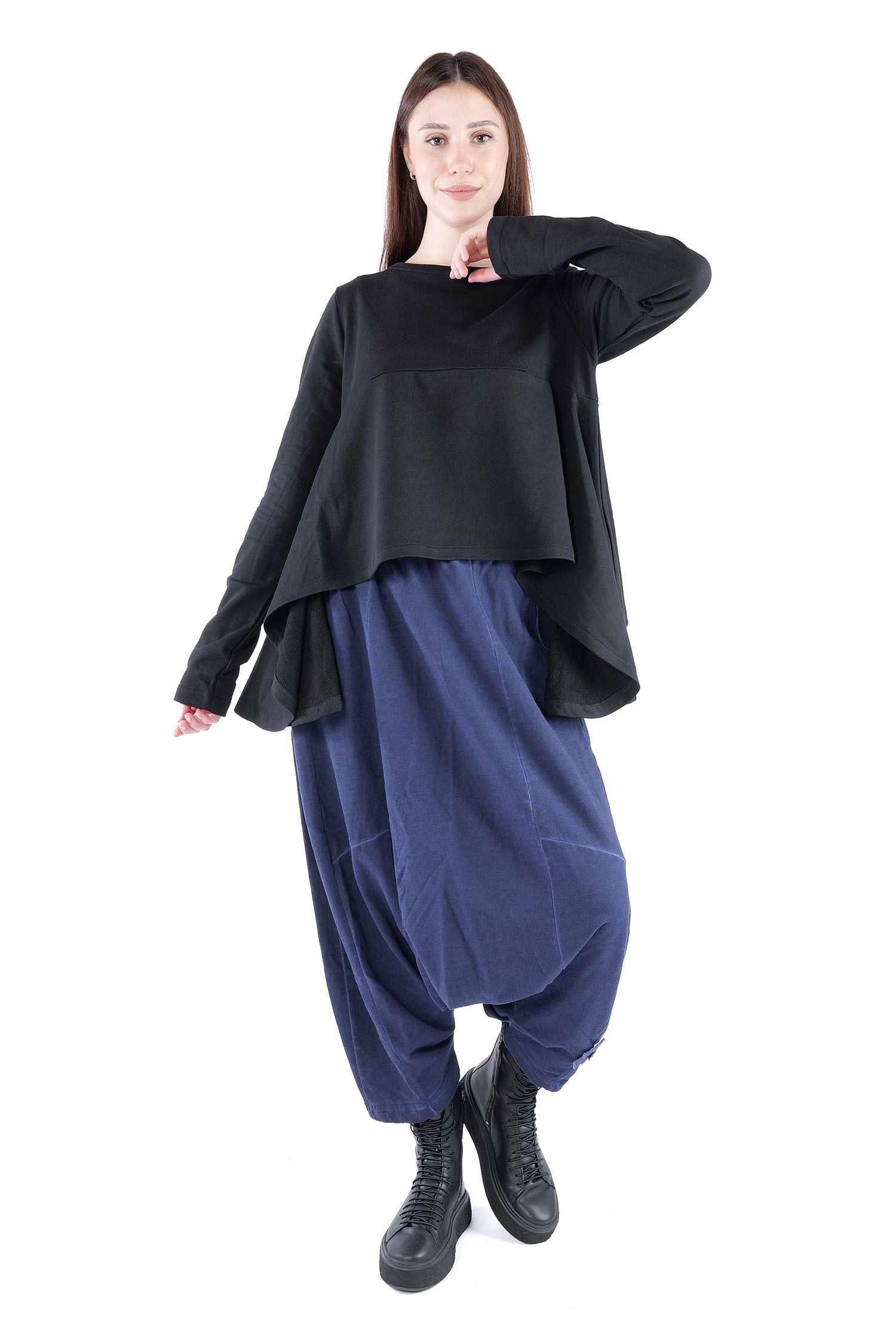 Asymmetrischer Sweatpullover - Schwarz - 2135