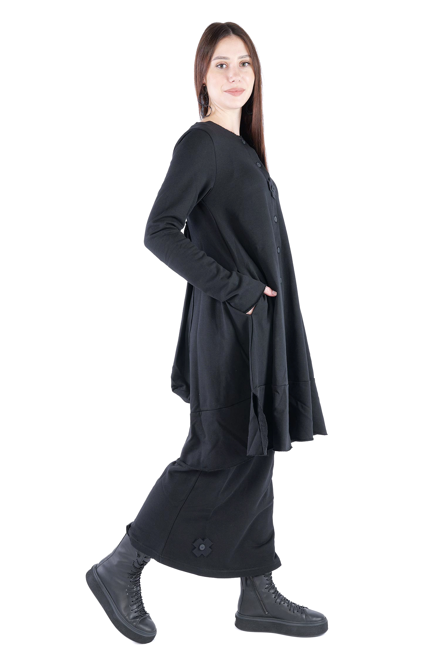 Sweat Mantel-Kleid - Schwarz - 2124