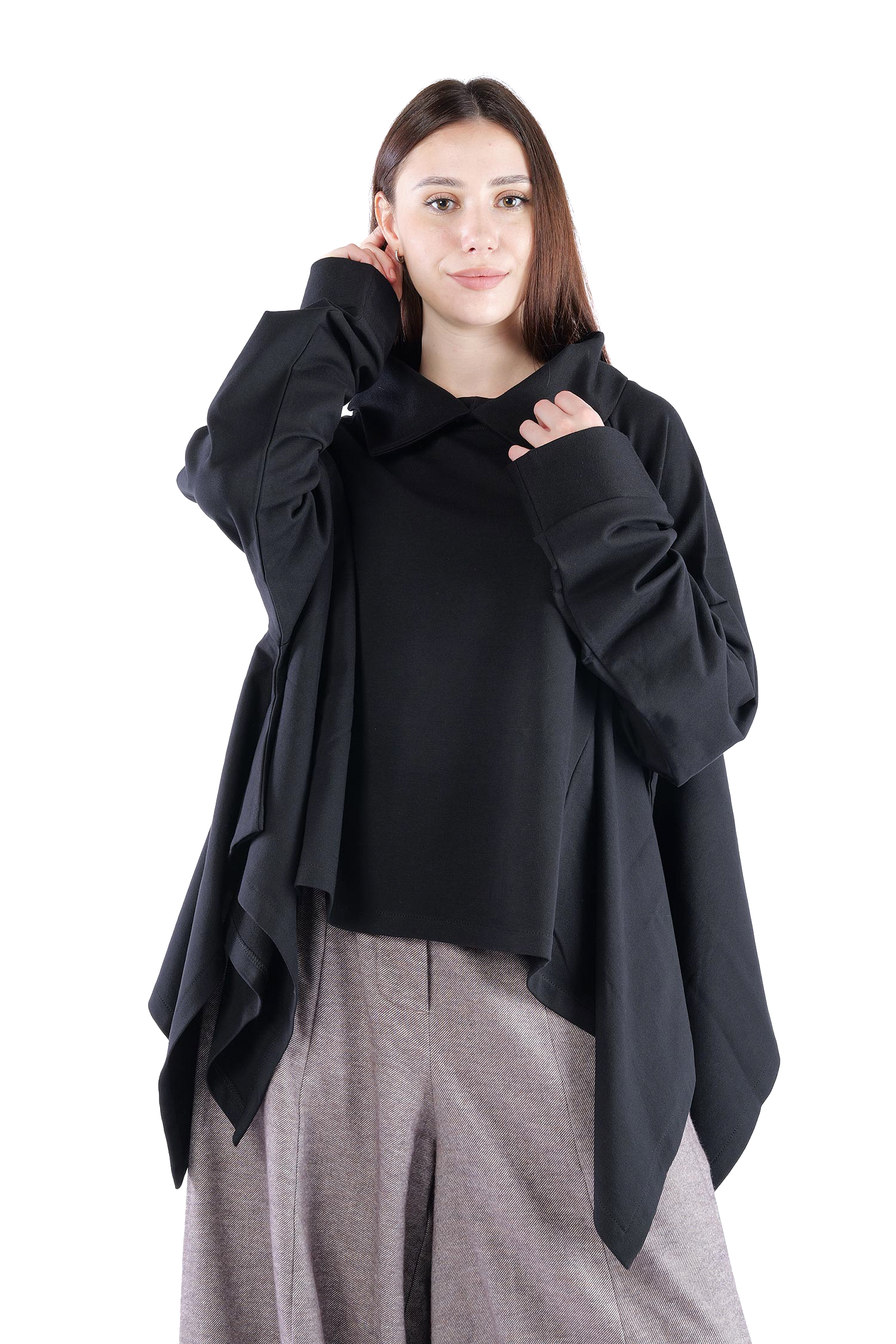 Asymmetrischer Pullover - Schwarz - 26.2-KHF112