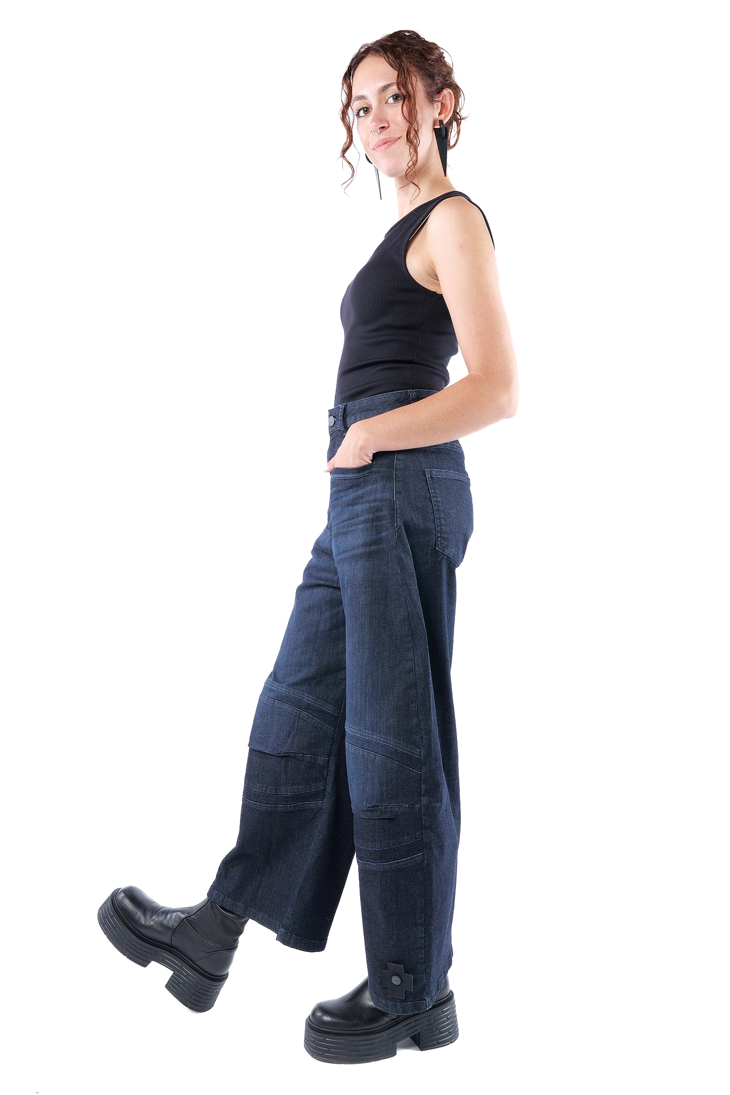 Weite Stretch-Jeans - Darkblue - 10020