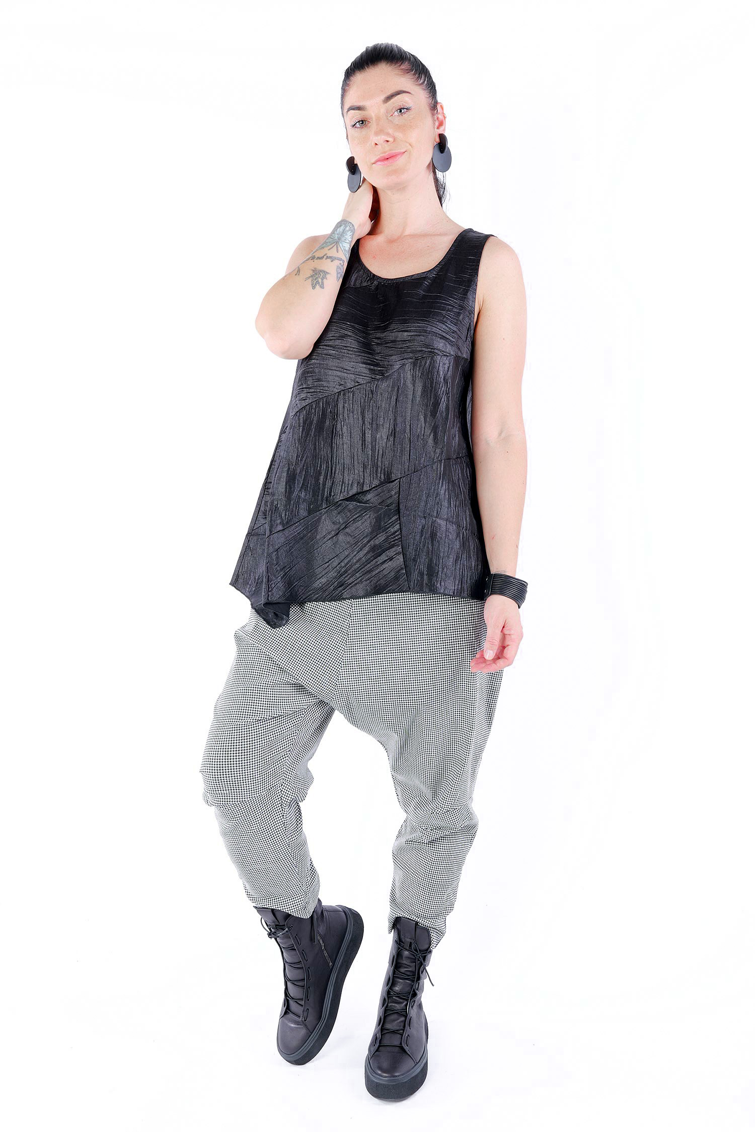 Knittriges Top - Schwarz - 766011