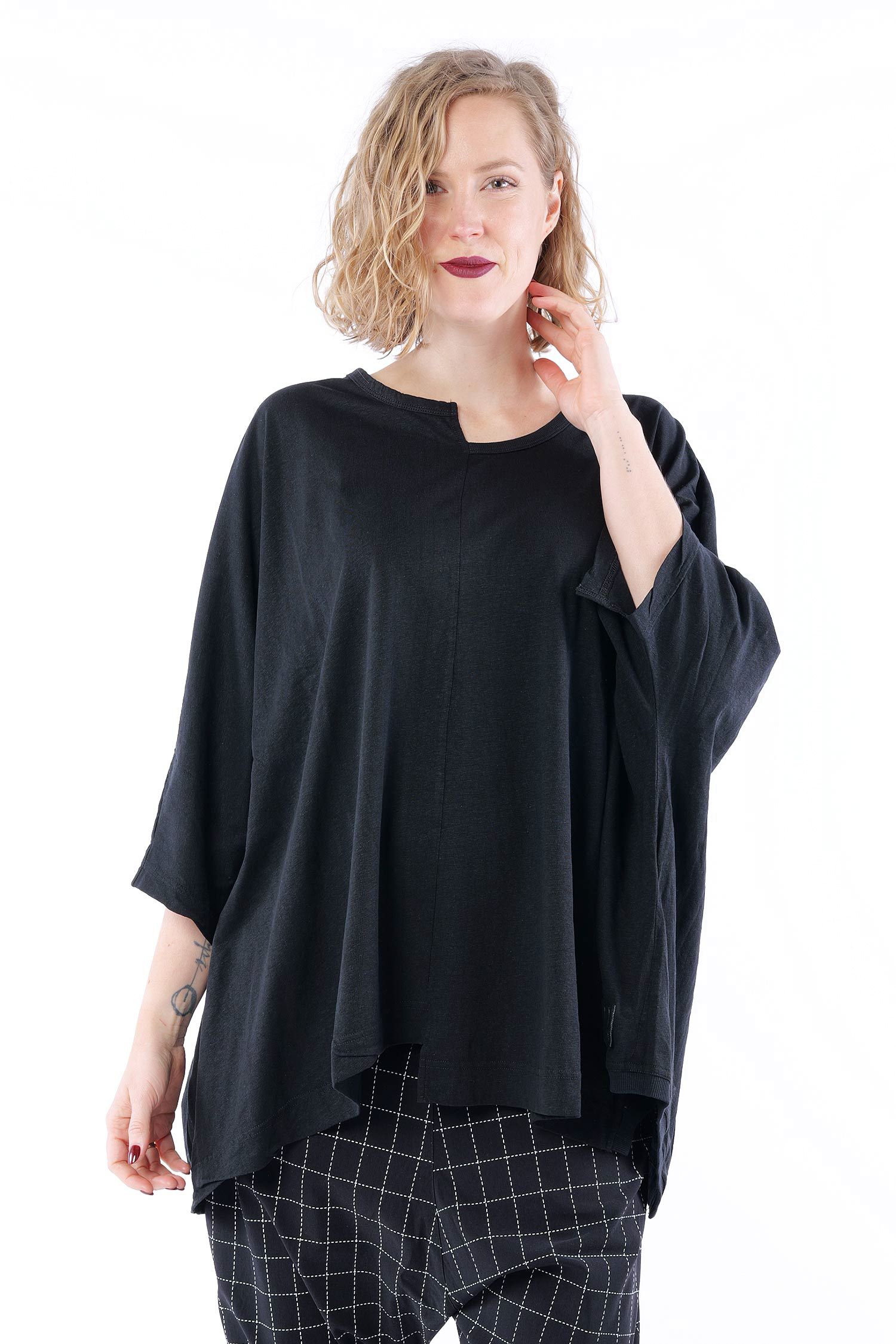 Oversized linen top - Black - 1263650506