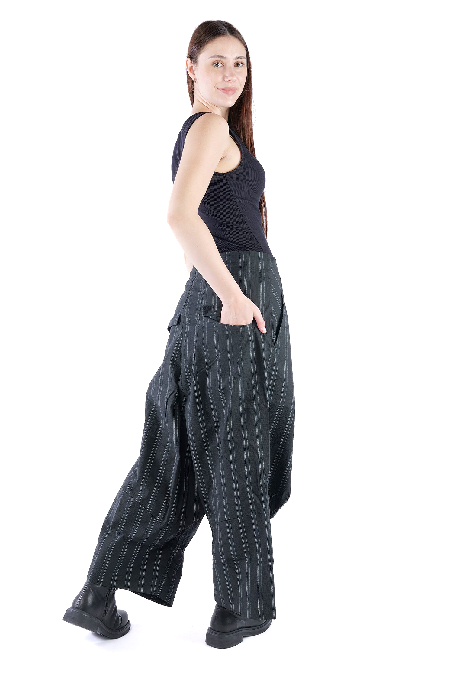 Weite Stretchhose - Petrol cloud stripe - 2261240104