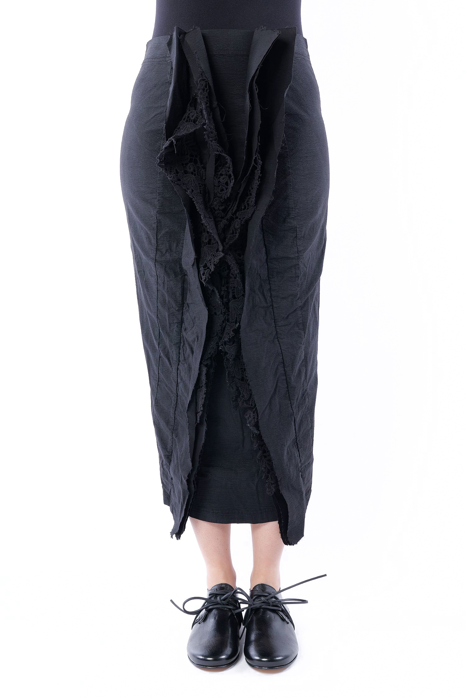 Stretch skirt with lace - Black gloss - 1262240327