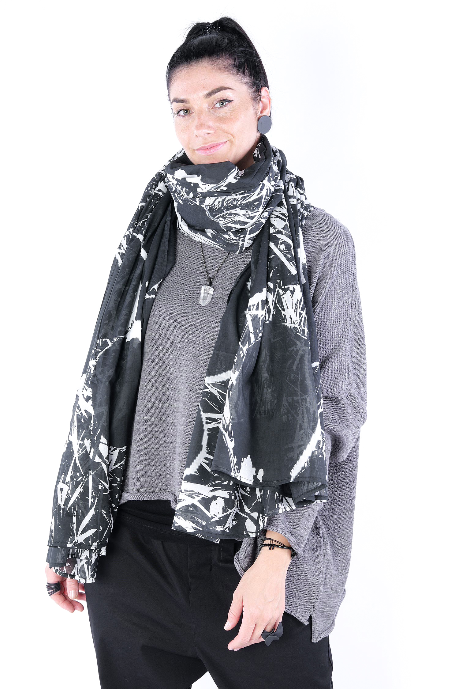 Schal mit allover Print - Black offwhite print - 2253601408