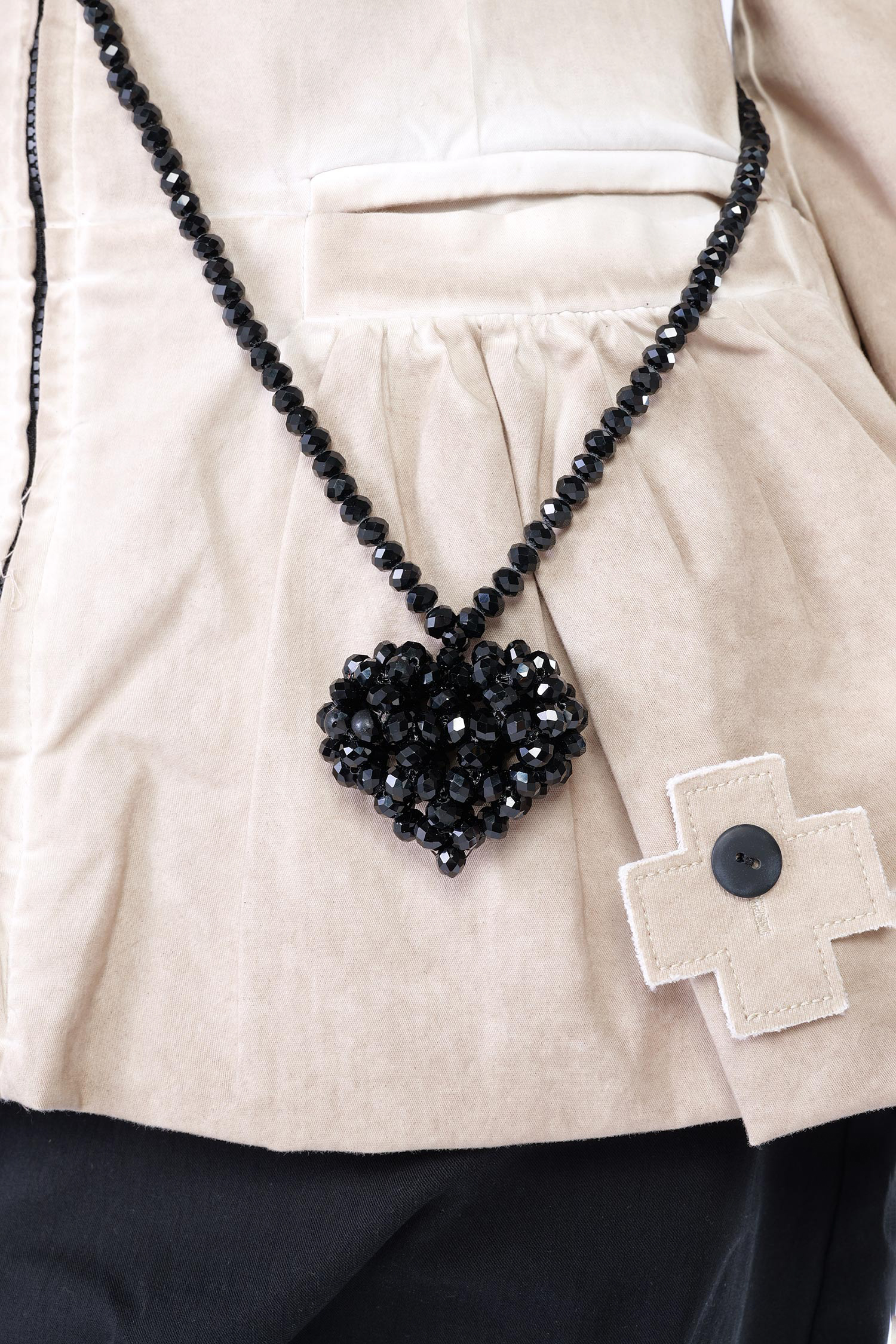 Extra lange 3D Herz Kette - Schwarz - 1539