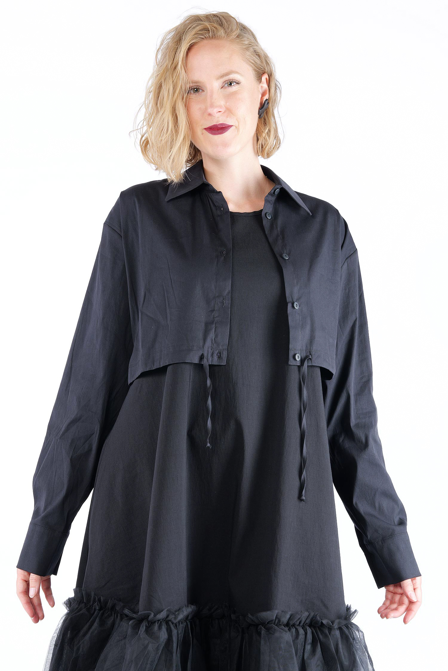 Kurze Stretchbluse - Black print - 4032